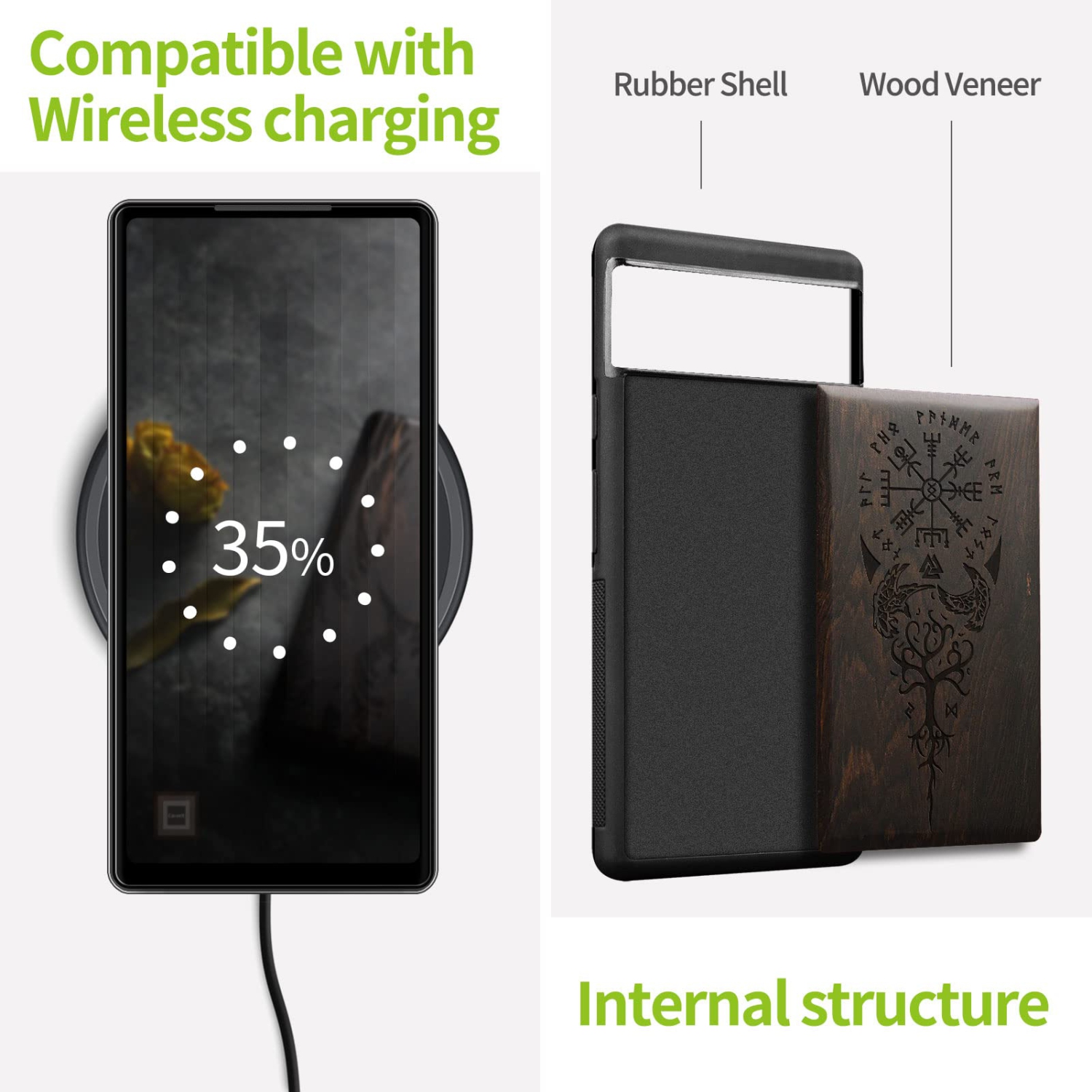 Pixel 6a Case 2022 Natural Wood & Black Soft TPU Shockproof Protective Cover Unique & Classy Wooden Case Compatible with Google Pixel 6a Case