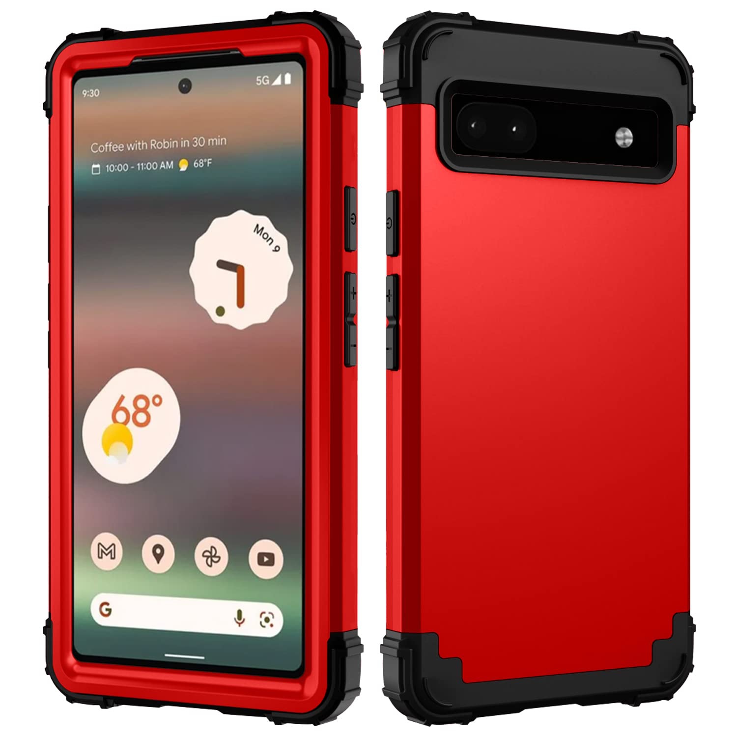 Compatible with Google Pixel 6A Case, Soft Silicone Rubber & PC Back Cover + Hard Bumper Three Layer Heavy Duty Shockproof Protective Case for Google