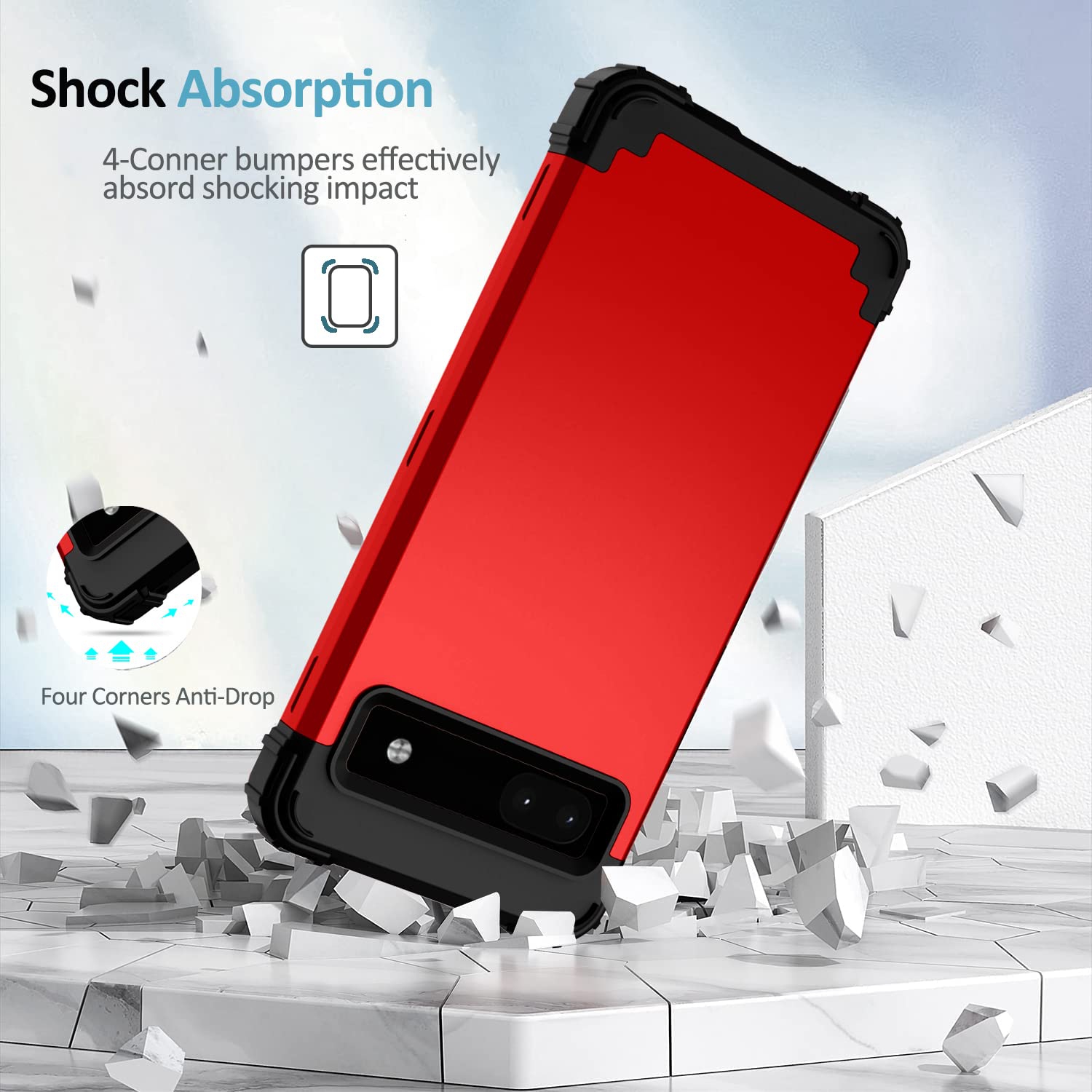 Compatible with Google Pixel 6A Case, Soft Silicone Rubber & PC Back Cover + Hard Bumper Three Layer Heavy Duty Shockproof Protective Case for Google