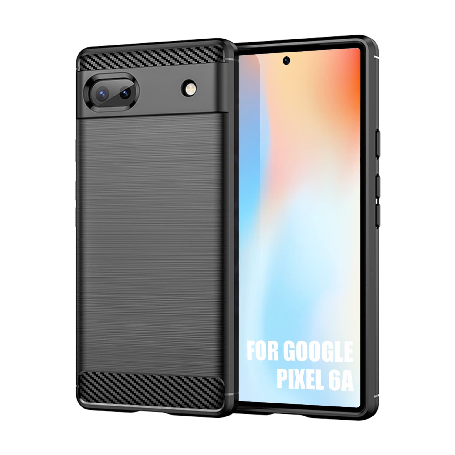 Étui pour Pixel 6A Google Pixel 6A Case Pixel 6A Coque, Black Carbon Fibre Effect Gel Grip Protection anti-rayures collision, étui compatible avec