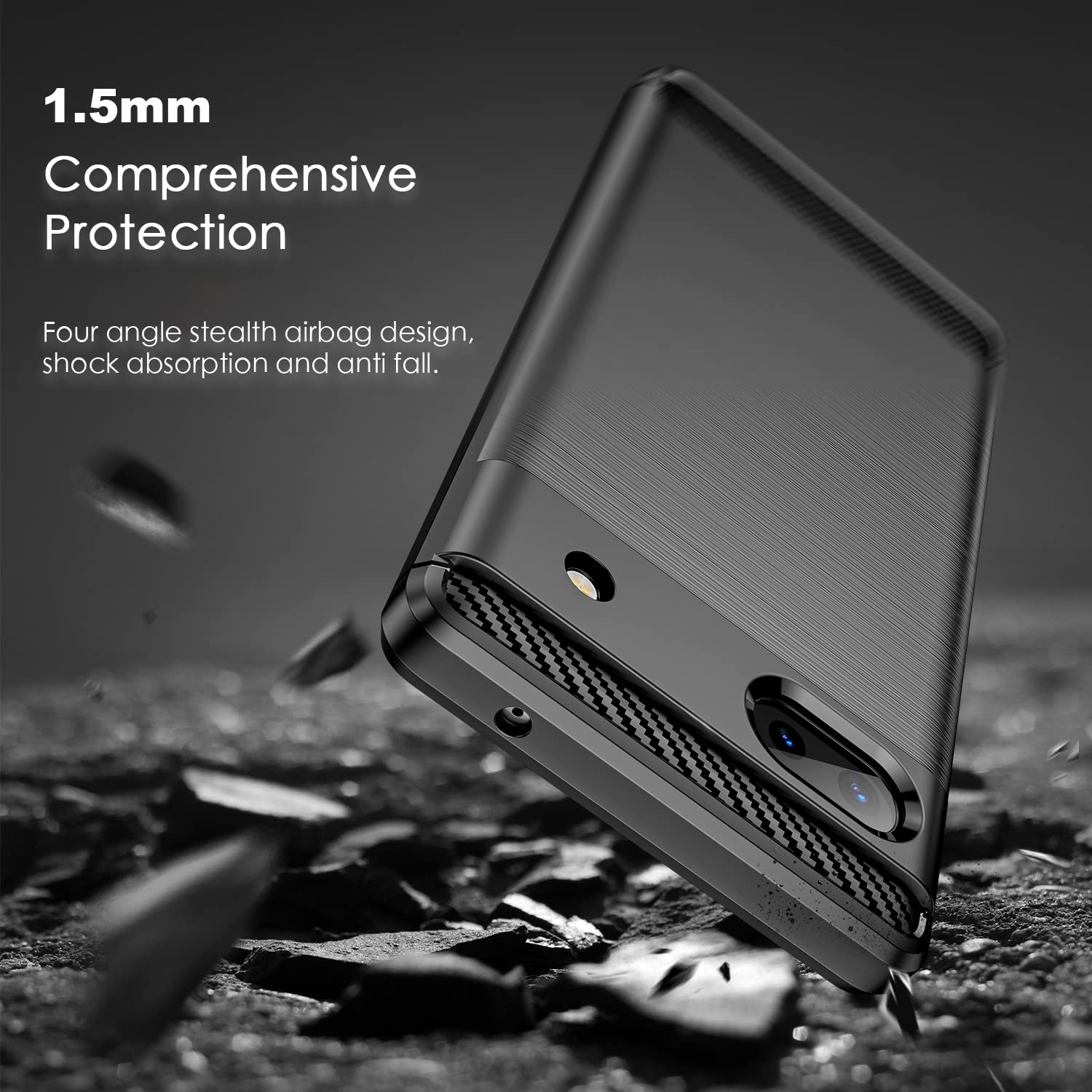 Étui pour Pixel 6A Google Pixel 6A Case Pixel 6A Coque, Black Carbon Fibre Effect Gel Grip Protection anti-rayures collision, étui compatible avec