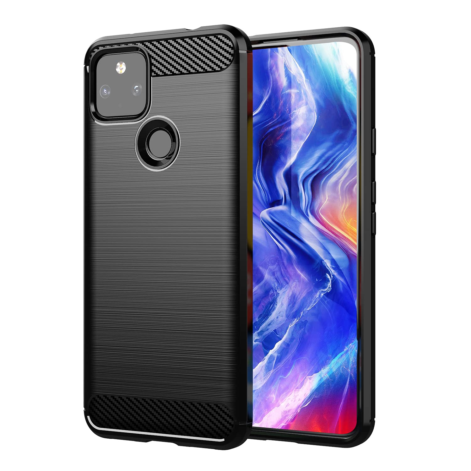 Case for Google Pixel 5A Case Pixel 5A Coque, Black Carbon Fiber Effect Gel Grip Protection Cover Anti Scratch Anti Collision , Case Compatible with