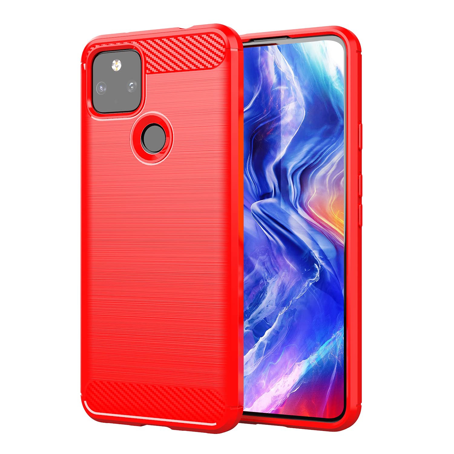 Case for Google Pixel 5A Case Pixel 5A Coque, Red Carbon Fiber Effect Gel Grip Protection Cover Anti Scratch Anti Collision , Case Compatible with The Google 5A
