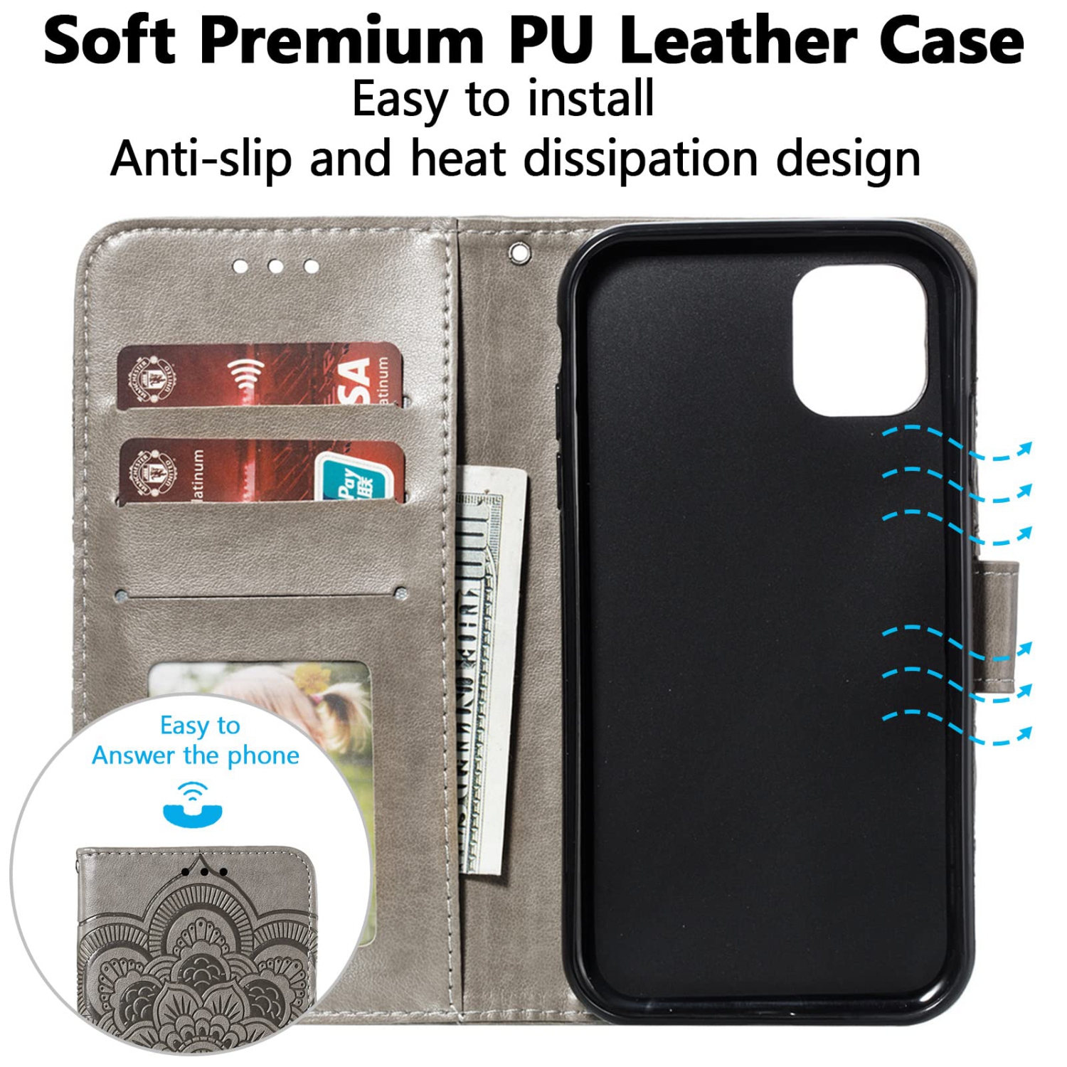 Mandala Case for Google Pixel 6A, Premium Leather Case Wallet with Card Slots Magnetic Stand Protective Cover Ultra Slim Case with Lanyard,Embossed