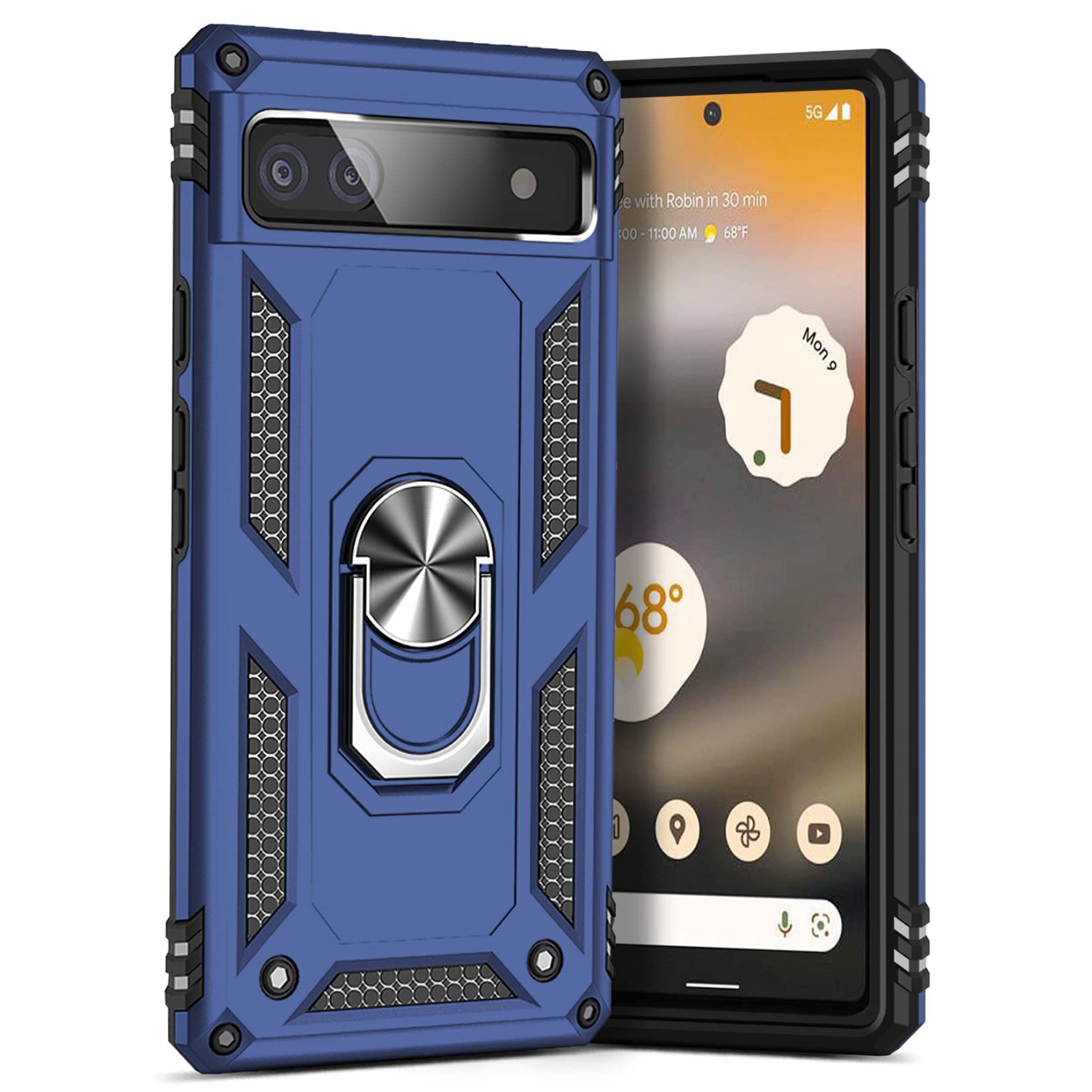 Ring Kickstand Phone Case for Pixel 6a,Heavy Duty Dual Layer Drop Protection Case for Google Pixel 6a,Hard Shell + Soft TPU + Ring Stand Fit Magnetic