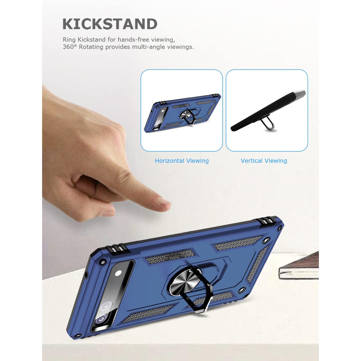 Ring Kickstand Phone Case for Pixel 6a,Heavy Duty Dual Layer Drop Protection Case for Google Pixel 6a,Hard Shell + Soft TPU + Ring Stand Fit Magnetic