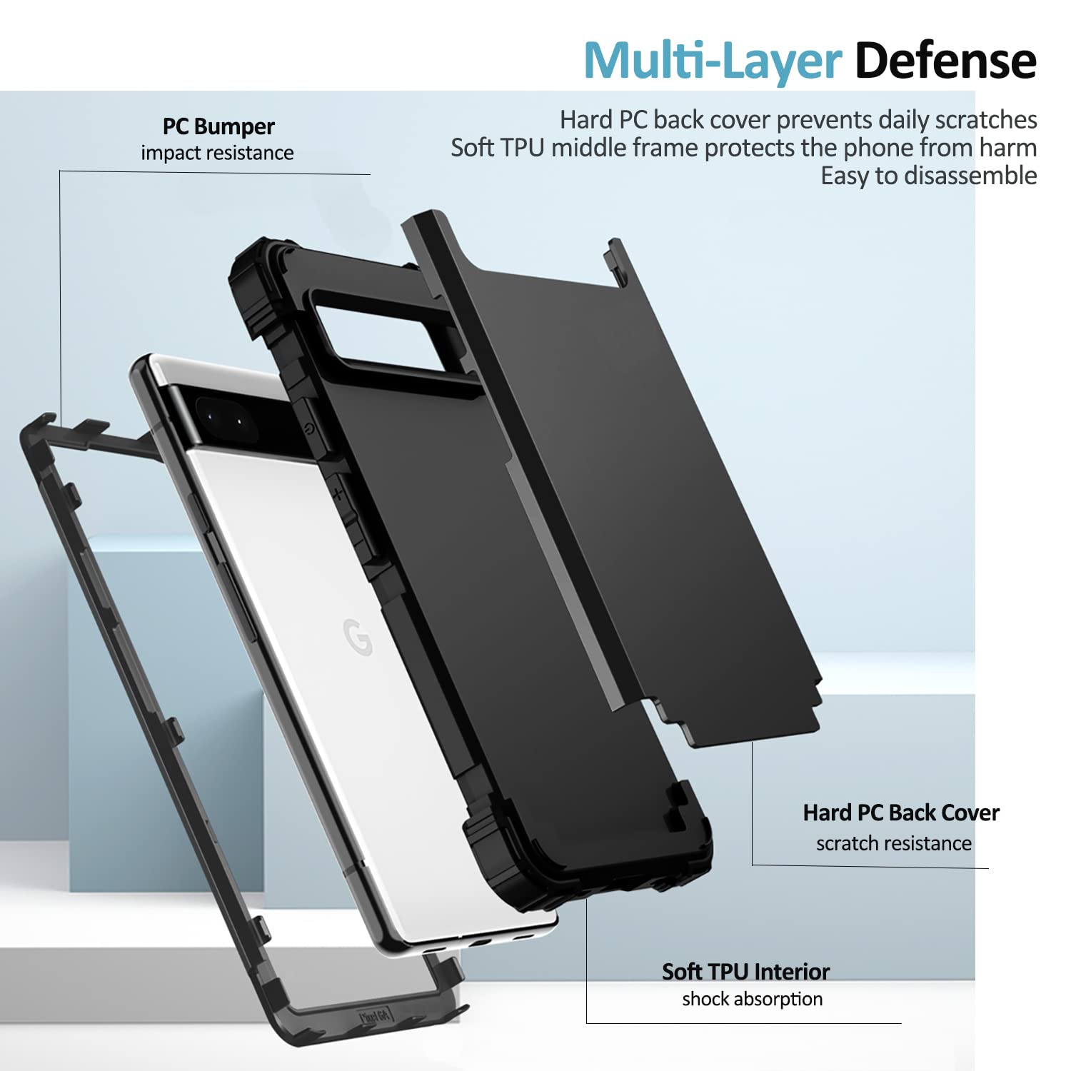 Google Pixel 6A Case, Soft Silicone Rubber & PC Back Cover + Hard Bumper Three Layer Heavy Duty Shockproof Protective Case for Google Pixel 6A