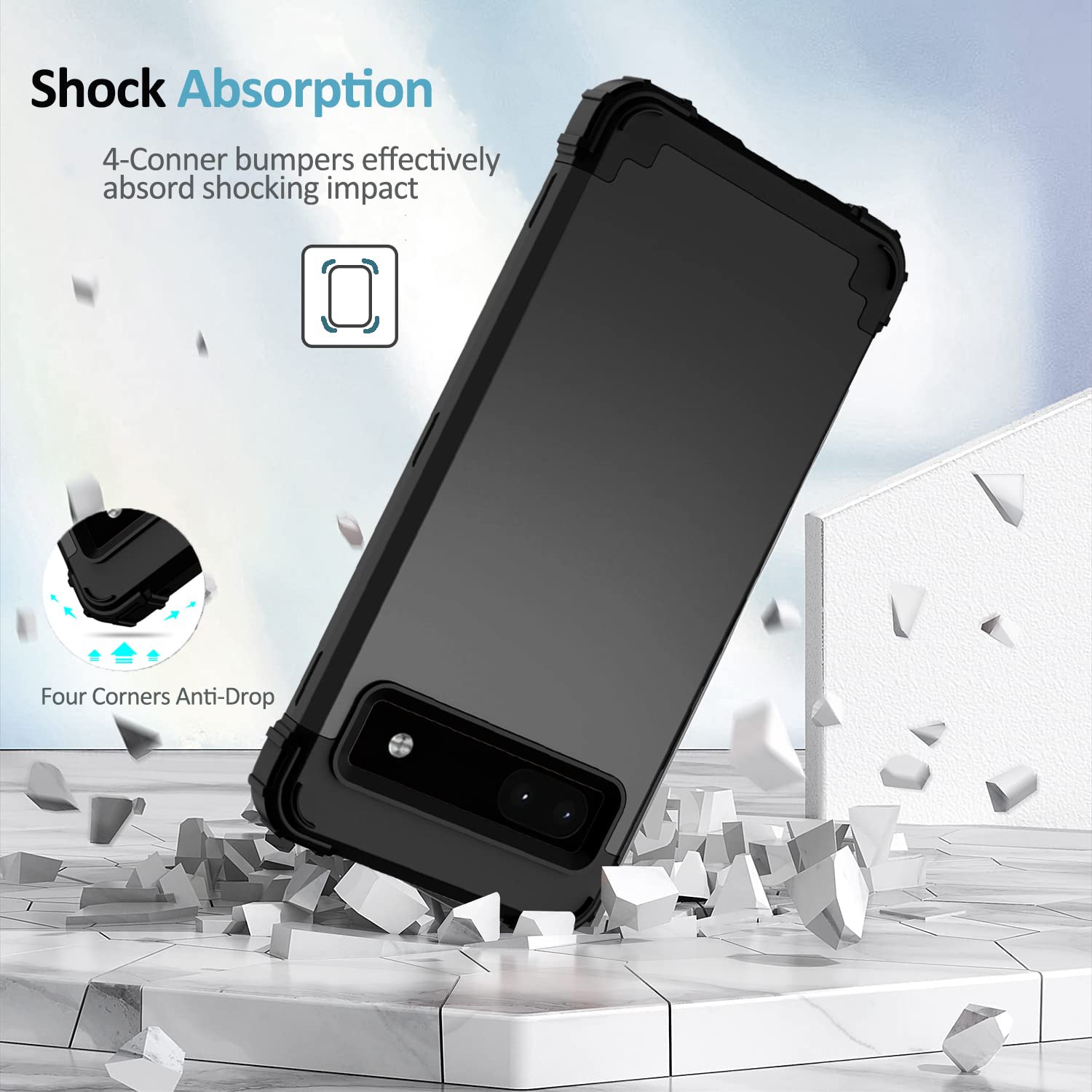 Google Pixel 6A Case, Soft Silicone Rubber & PC Back Cover + Hard Bumper Three Layer Heavy Duty Shockproof Protective Case for Google Pixel 6A