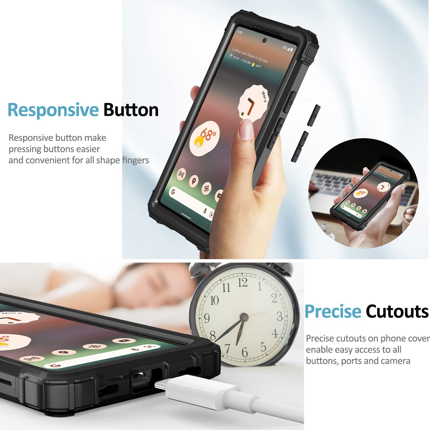 Google Pixel 6A Case, Soft Silicone Rubber & PC Back Cover + Hard Bumper Three Layer Heavy Duty Shockproof Protective Case for Google Pixel 6A