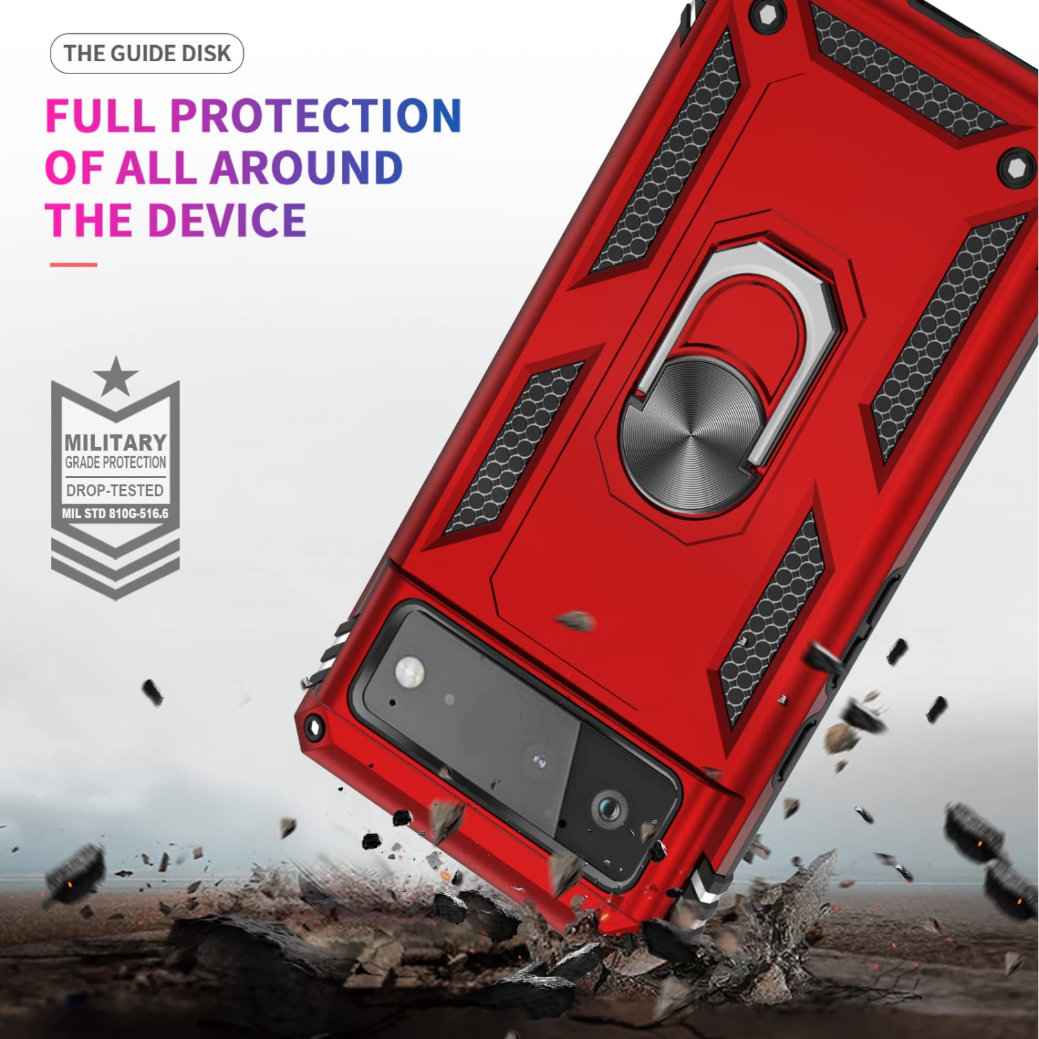 Compatible avec l’étui pour Pixel 6 de Google, l’étui protecteur antichoc de qualité militaire Defender avec béquille magnétique en anneau pour Pixel