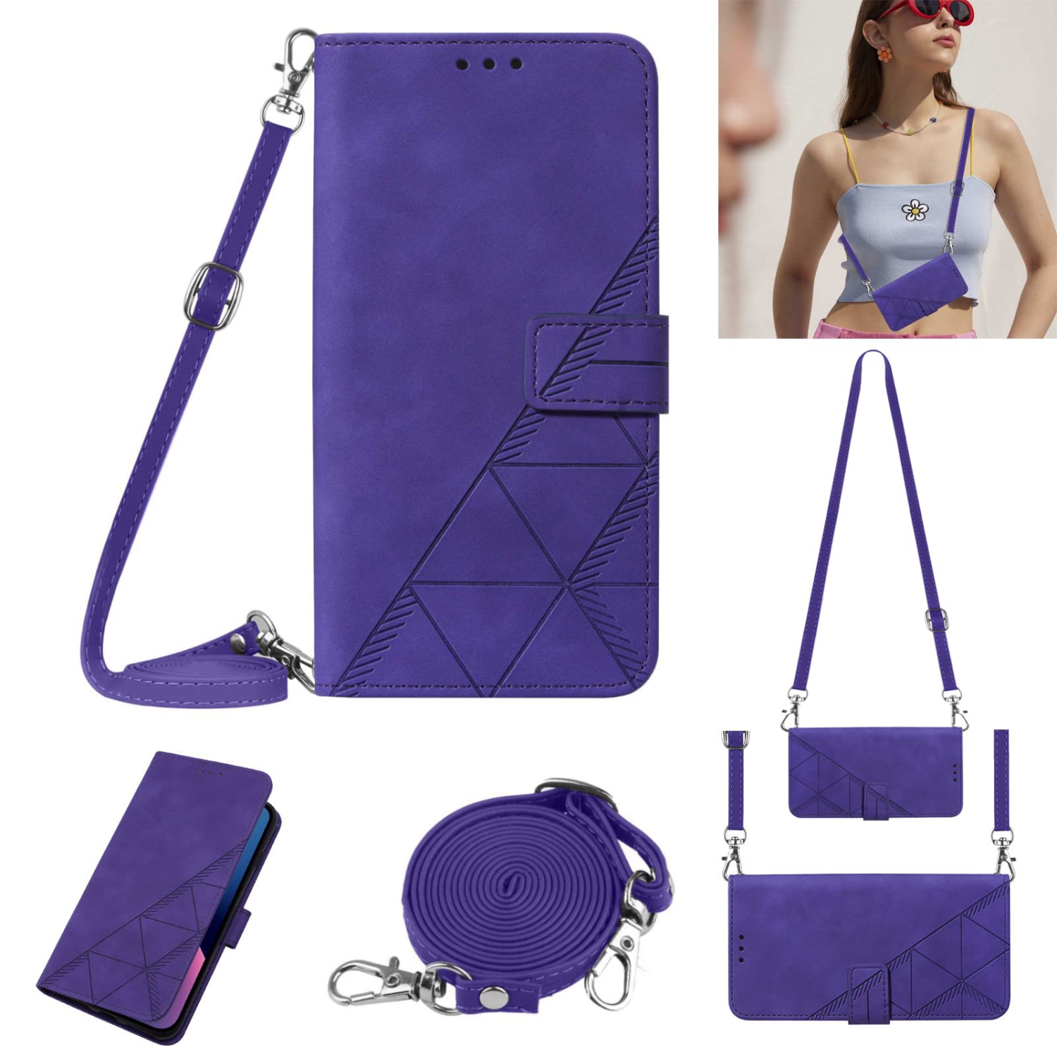 Google Pixel 6a Wallet Case, Crossbody Lanyard Case with Card Holder PU Leather Kickstand Shockproof Protective Flip Cover for Google Pixel 6a