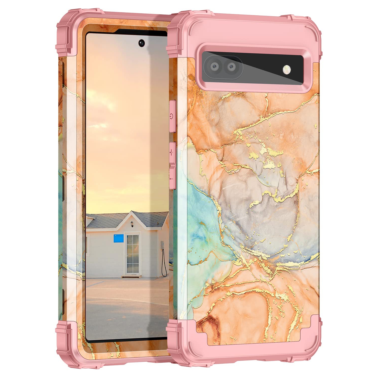 Google Pixel 6A Case, Heavy Duty Shockproof Protection Hard Plastic+Silicone Rubber Hybrid 3 in 1 Drop Protective Case for Google Pixel 6A Orange