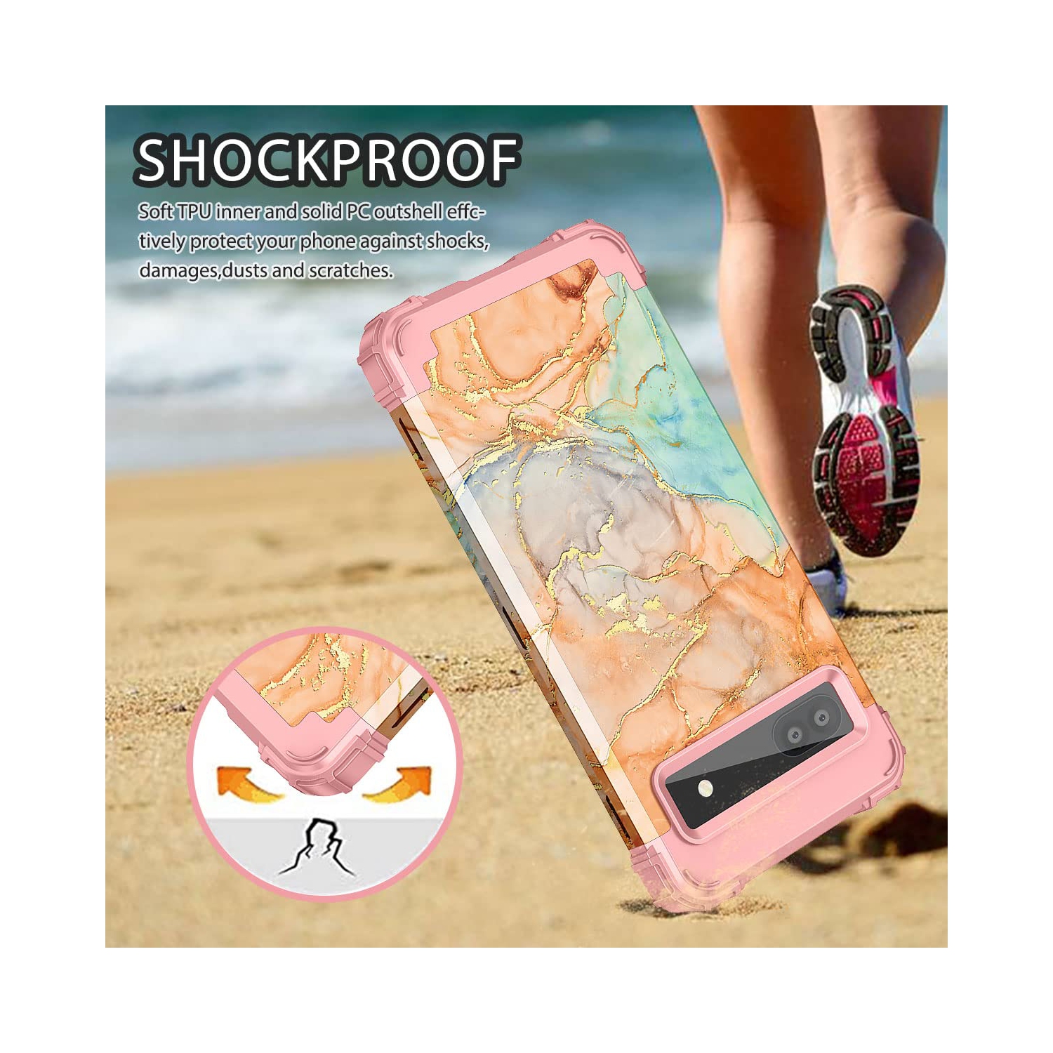 Google Pixel 6A Case, Heavy Duty Shockproof Protection Hard Plastic+Silicone Rubber Hybrid 3 in 1 Drop Protective Case for Google Pixel 6A Orange