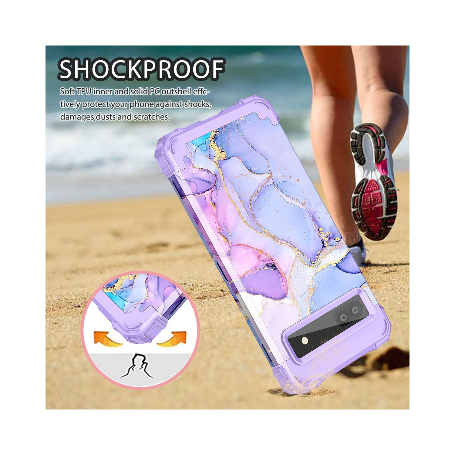 Google Pixel 6A Case, Heavy Duty Shockproof Protection Hard Plastic+Silicone Rubber Hybrid 3 in 1 Drop Protective Case for Google Pixel 6A Purple