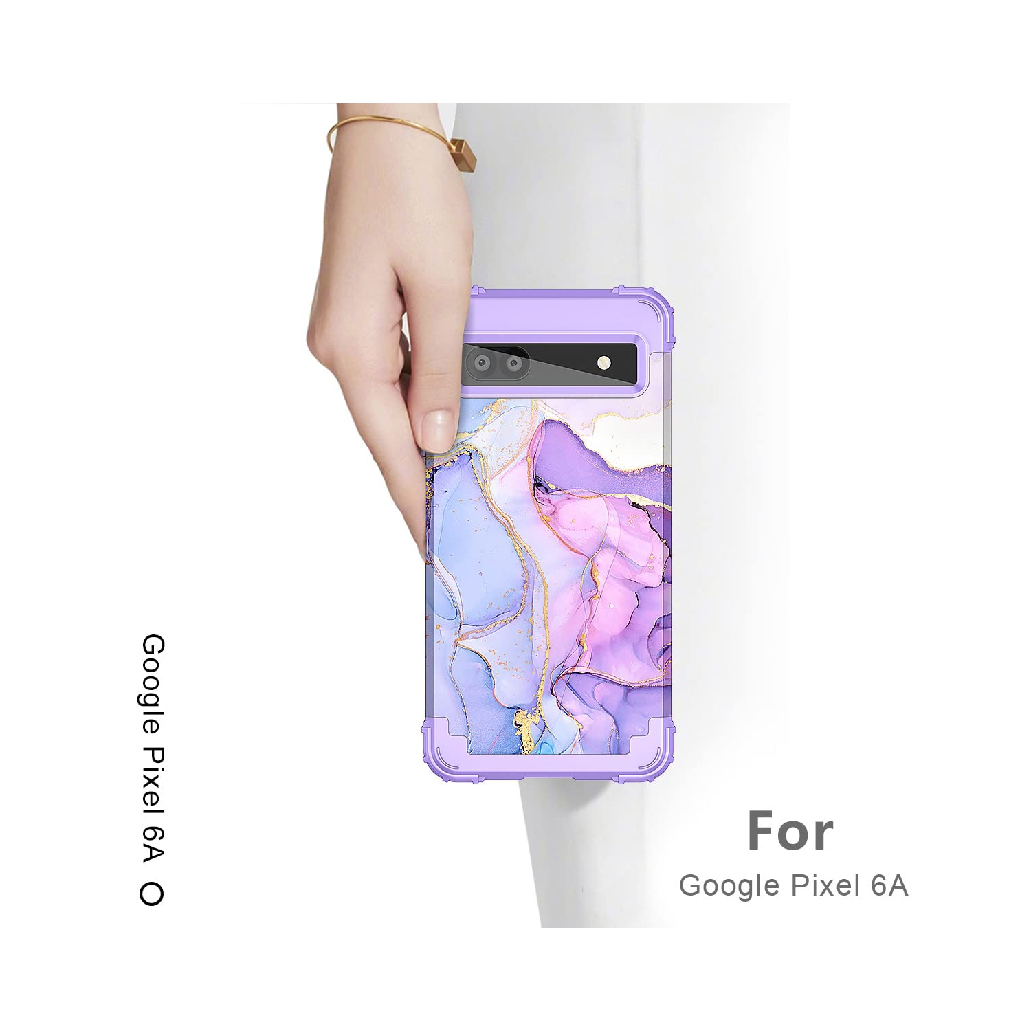 Google Pixel 6A Case, Heavy Duty Shockproof Protection Hard Plastic+Silicone Rubber Hybrid 3 in 1 Drop Protective Case for Google Pixel 6A Purple