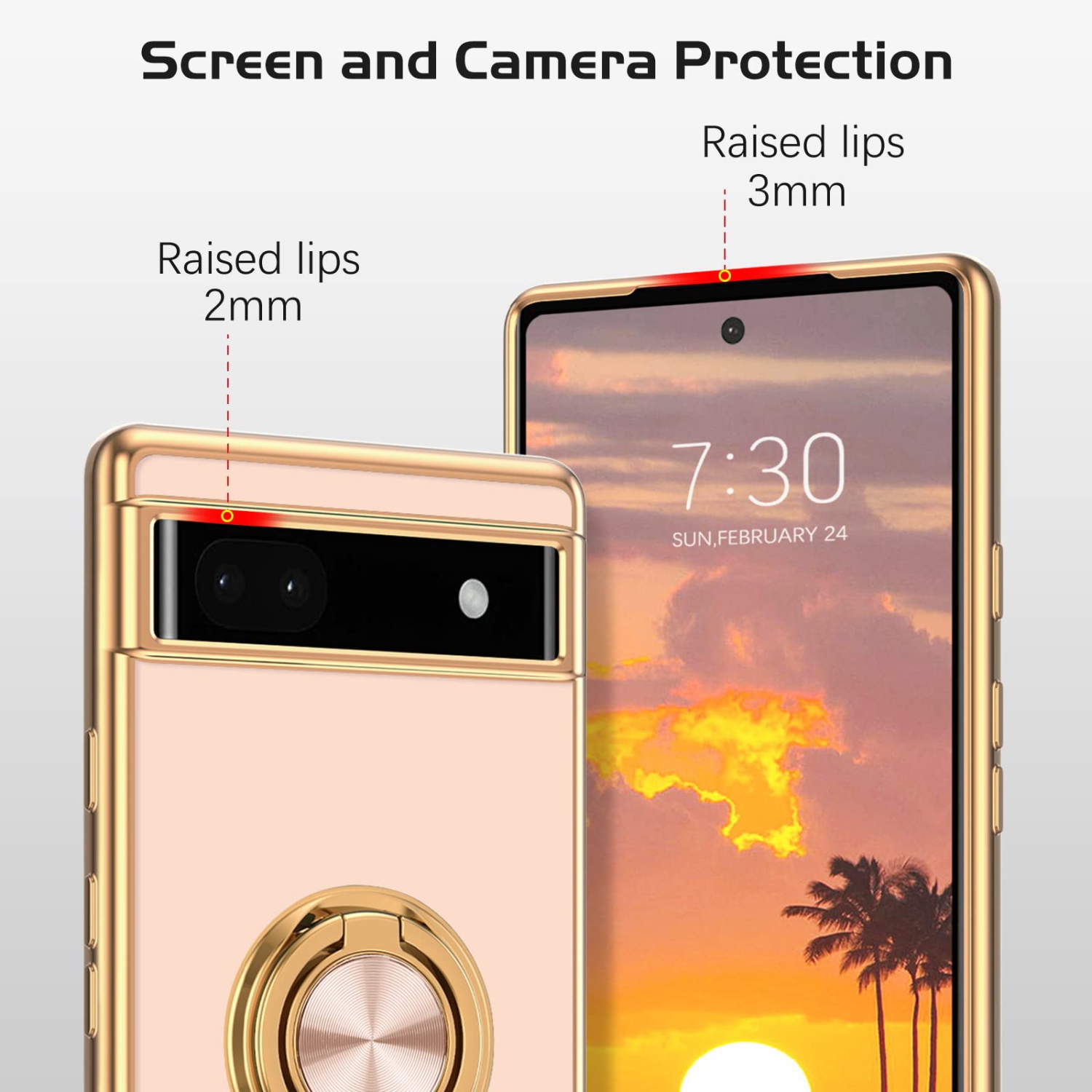 Google Pixel 6A Case, Pixel 6A Case 2022 with Ring Holder Edge Plating Rotation Kickstand Soft Silicone TPU for Women Girls Slim Flexible Anti Slip