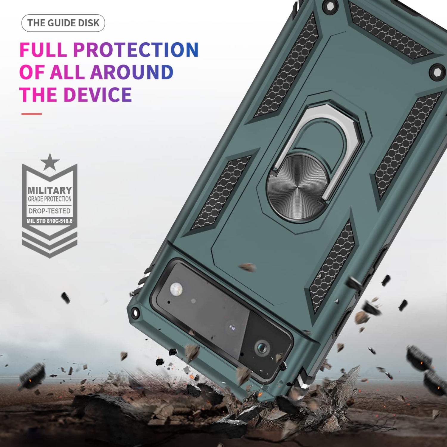 Compatible avec l’étui pour Pixel 6 de Google, l’étui protecteur antichoc de qualité militaire Defender avec béquille magnétique en anneau pour Pixel