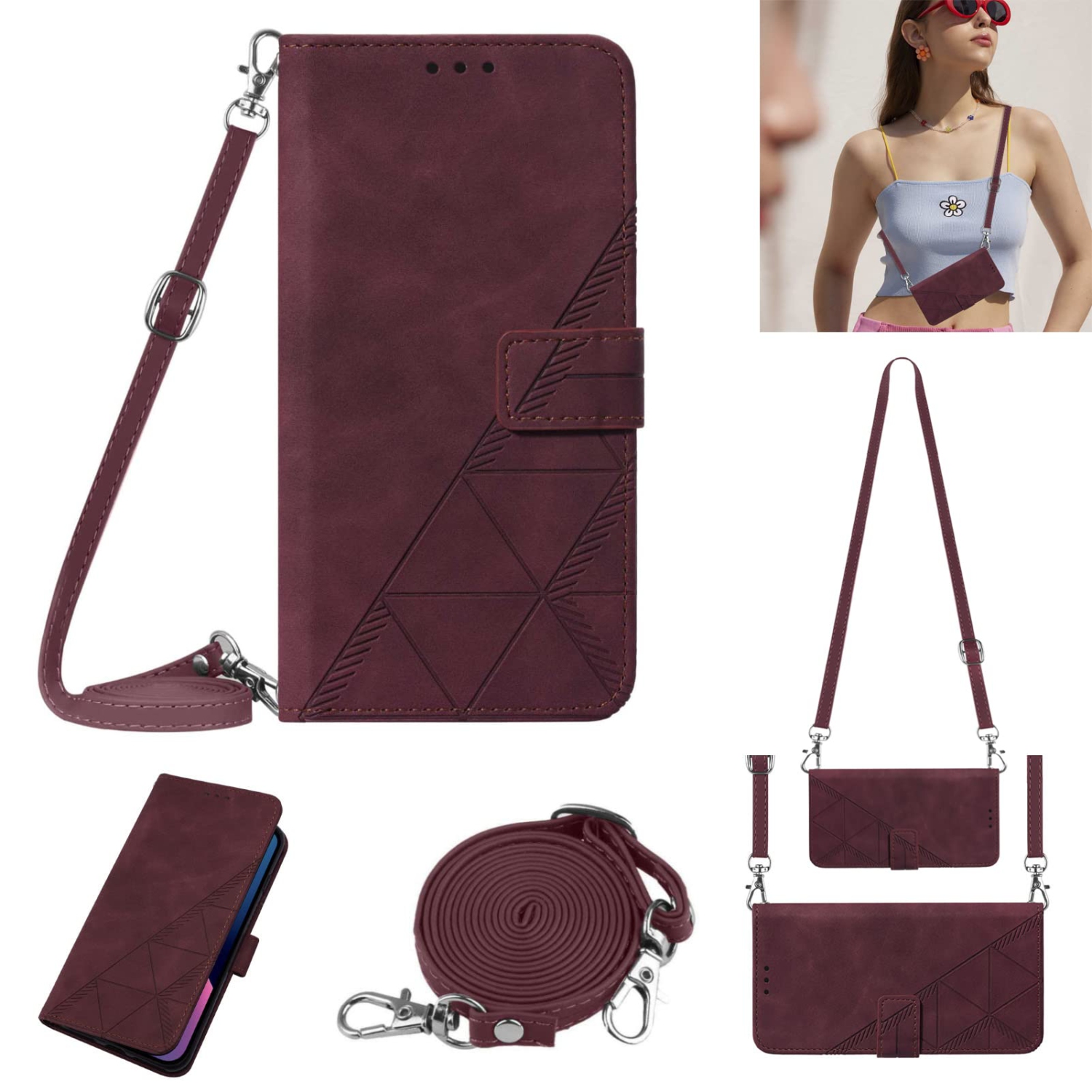 for Google Pixel 6a Wallet Case, Crossbody Lanyard Case with Card Holder PU Leather Kickstand Shockproof Protective Flip Cover for Google Pixel 6a