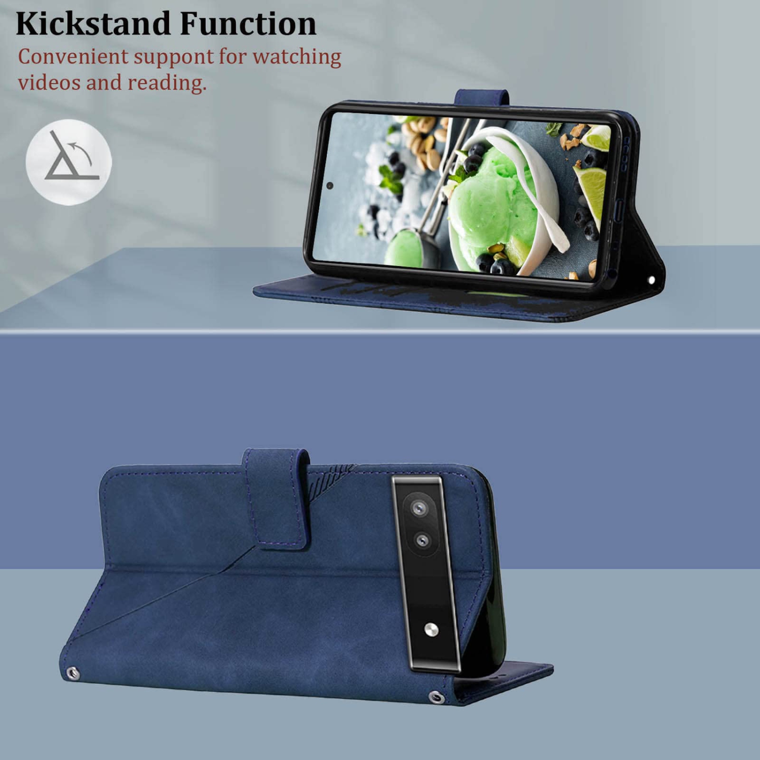 Wallet Case for Pixel 6a, Kickstand Wrist Strap Card Holder Slots TPU Interior Protective for Pixel 6a Case,PU Leather Folio Flip Cover for Google