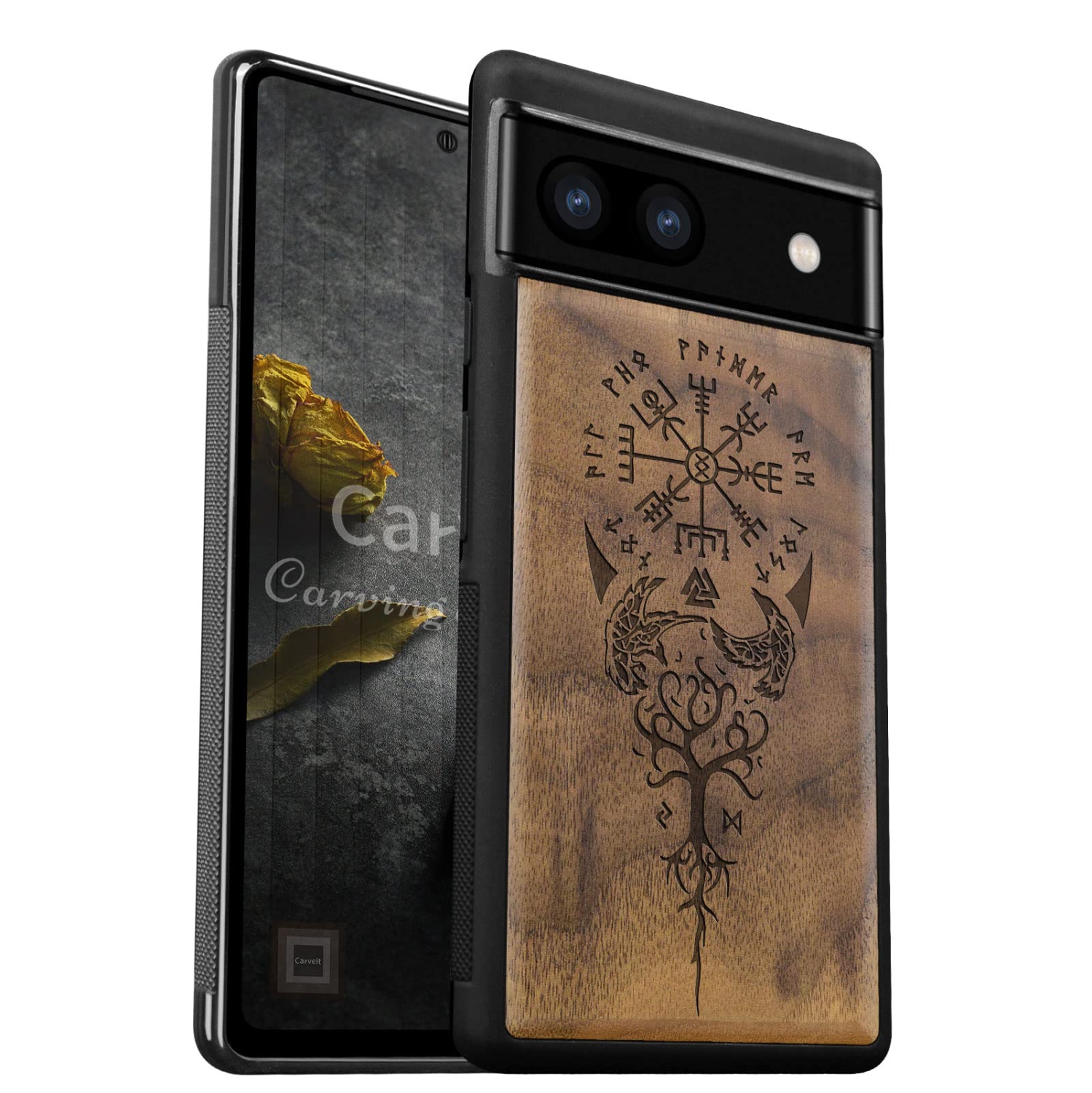 Wood Case for Pixel 6a Case 2022 Natural Wood & Black Soft TPU Shockproof Protective Cover Unique & Classy Wooden Case Compatible with Google Pixel