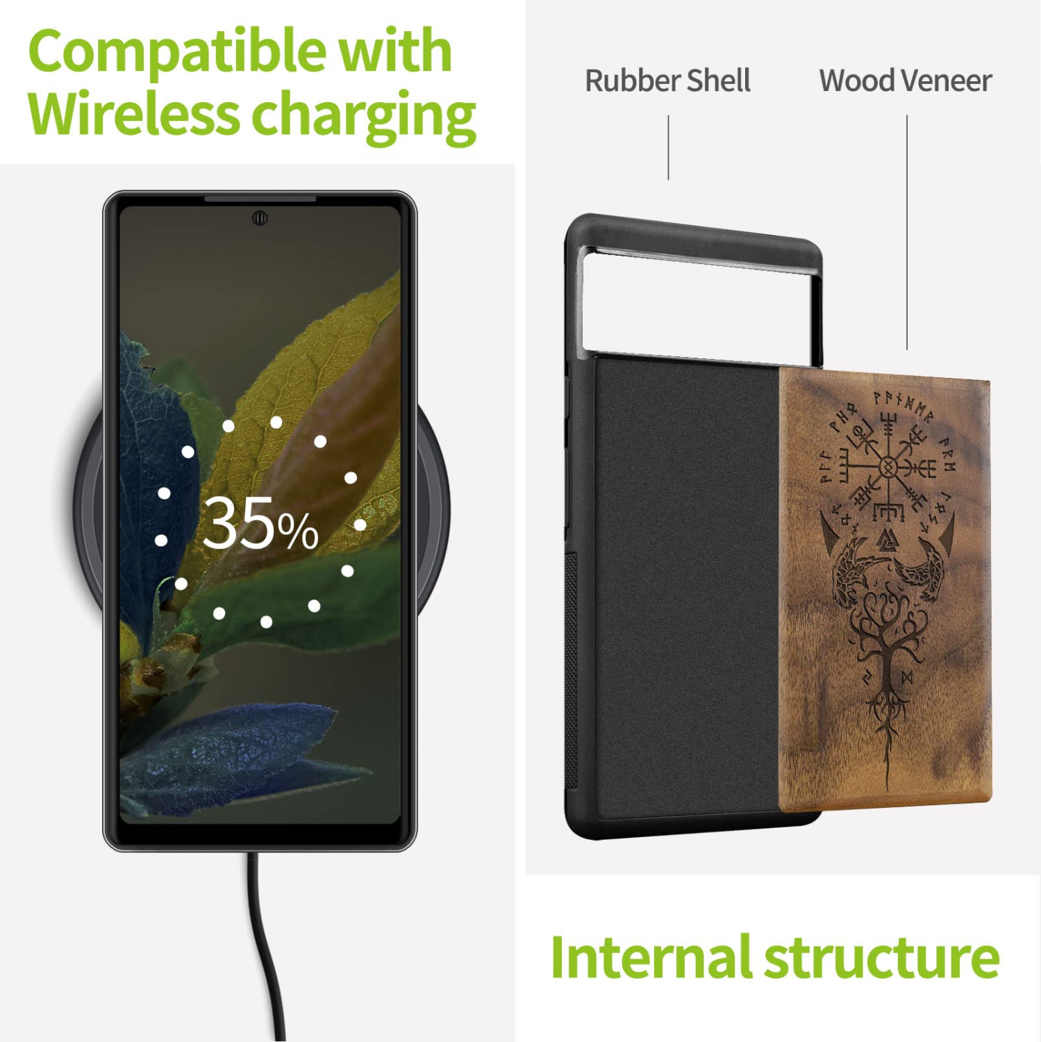 Wood Case for Pixel 6a Case 2022 Natural Wood & Black Soft TPU Shockproof Protective Cover Unique & Classy Wooden Case Compatible with Google Pixel