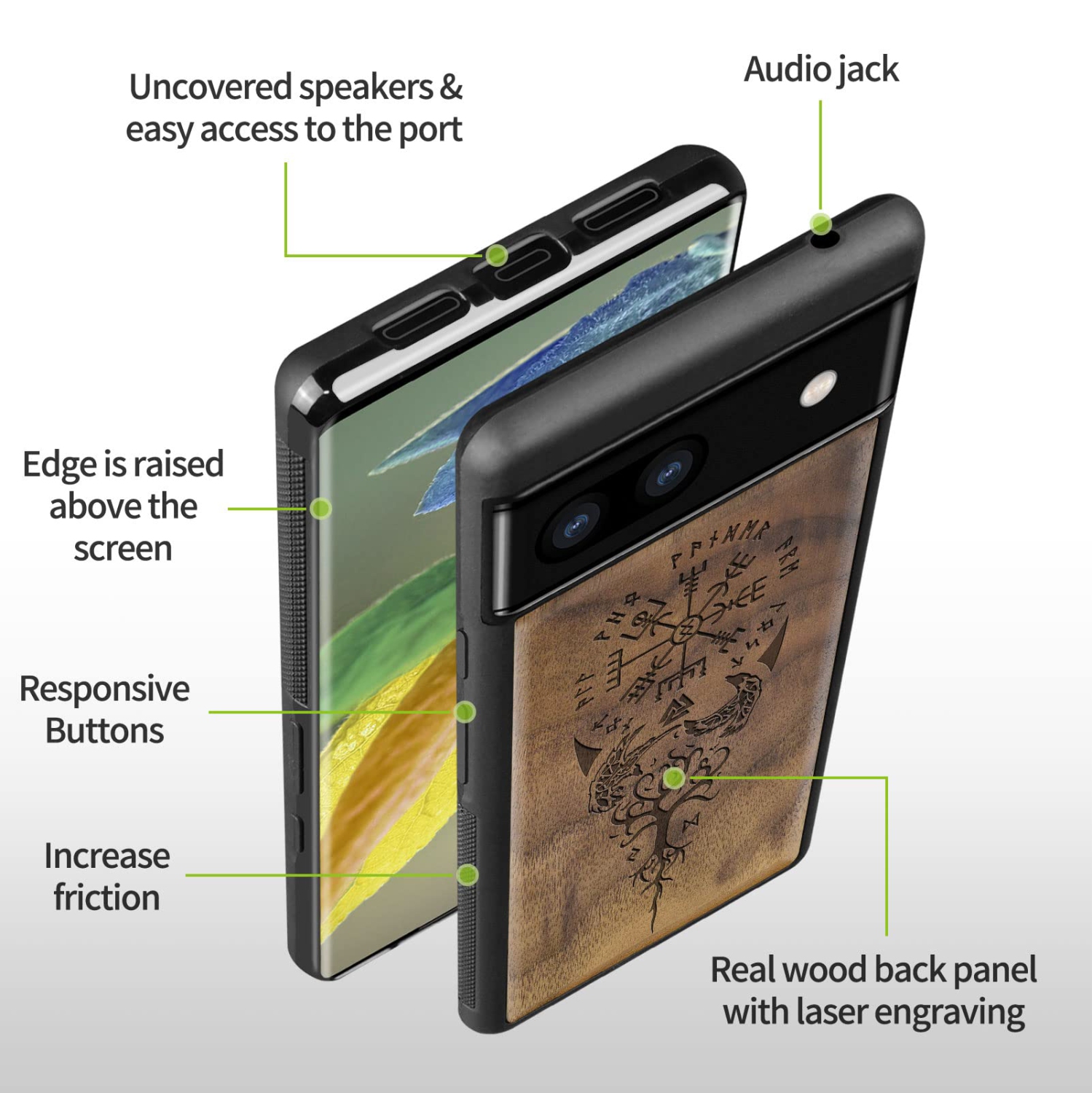 Wood Case for Pixel 6a Case 2022 Natural Wood & Black Soft TPU Shockproof Protective Cover Unique & Classy Wooden Case Compatible with Google Pixel