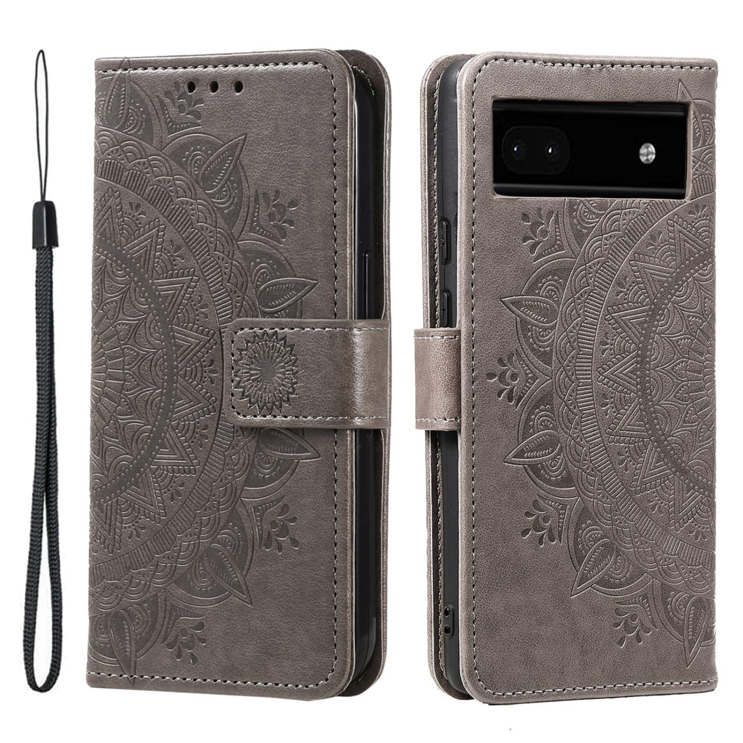 Mandala Phone Cover for Google Pixel 6A, Ultra Slim Flip Case with Card Slot Magnetic Closure, PU Leather Case with Stand Function and Lanyard,