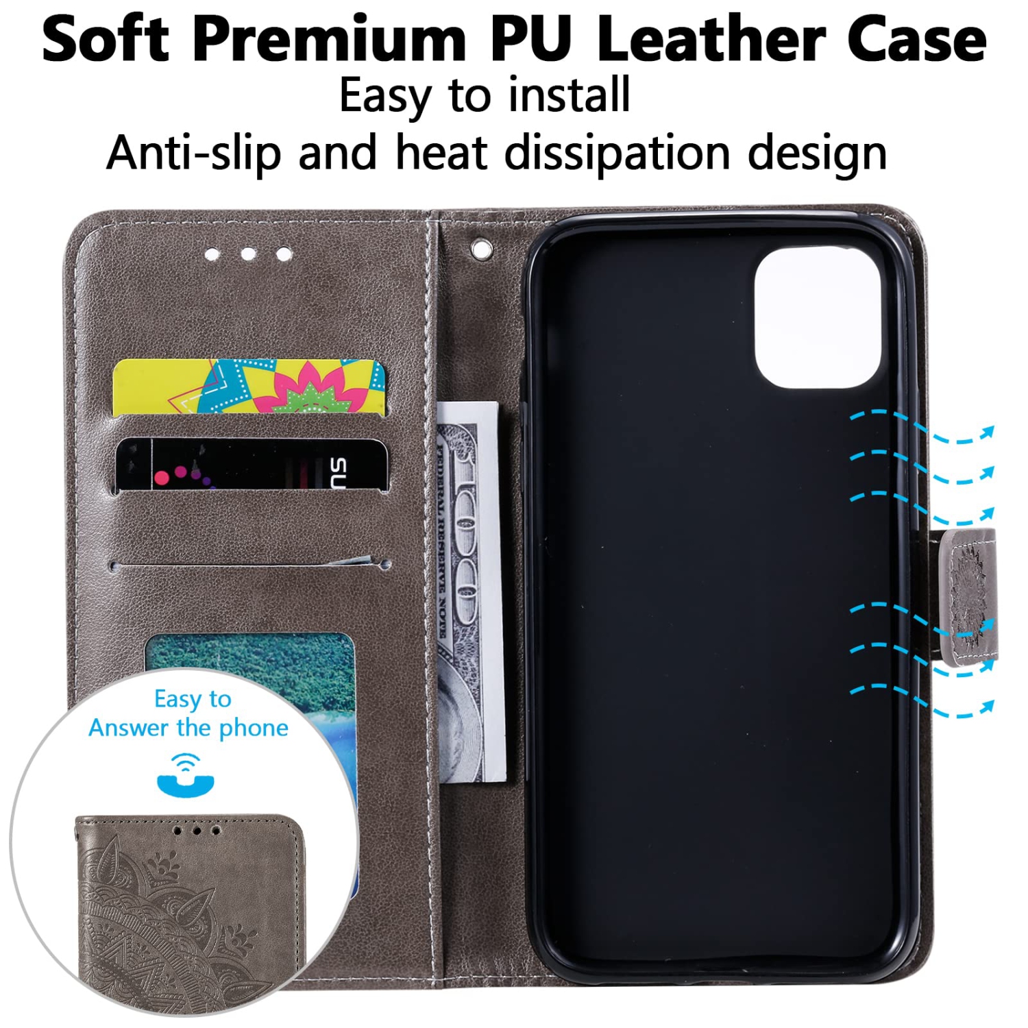 Mandala Phone Cover for Google Pixel 6A, Ultra Slim Flip Case with Card Slot Magnetic Closure, PU Leather Case with Stand Function and Lanyard,