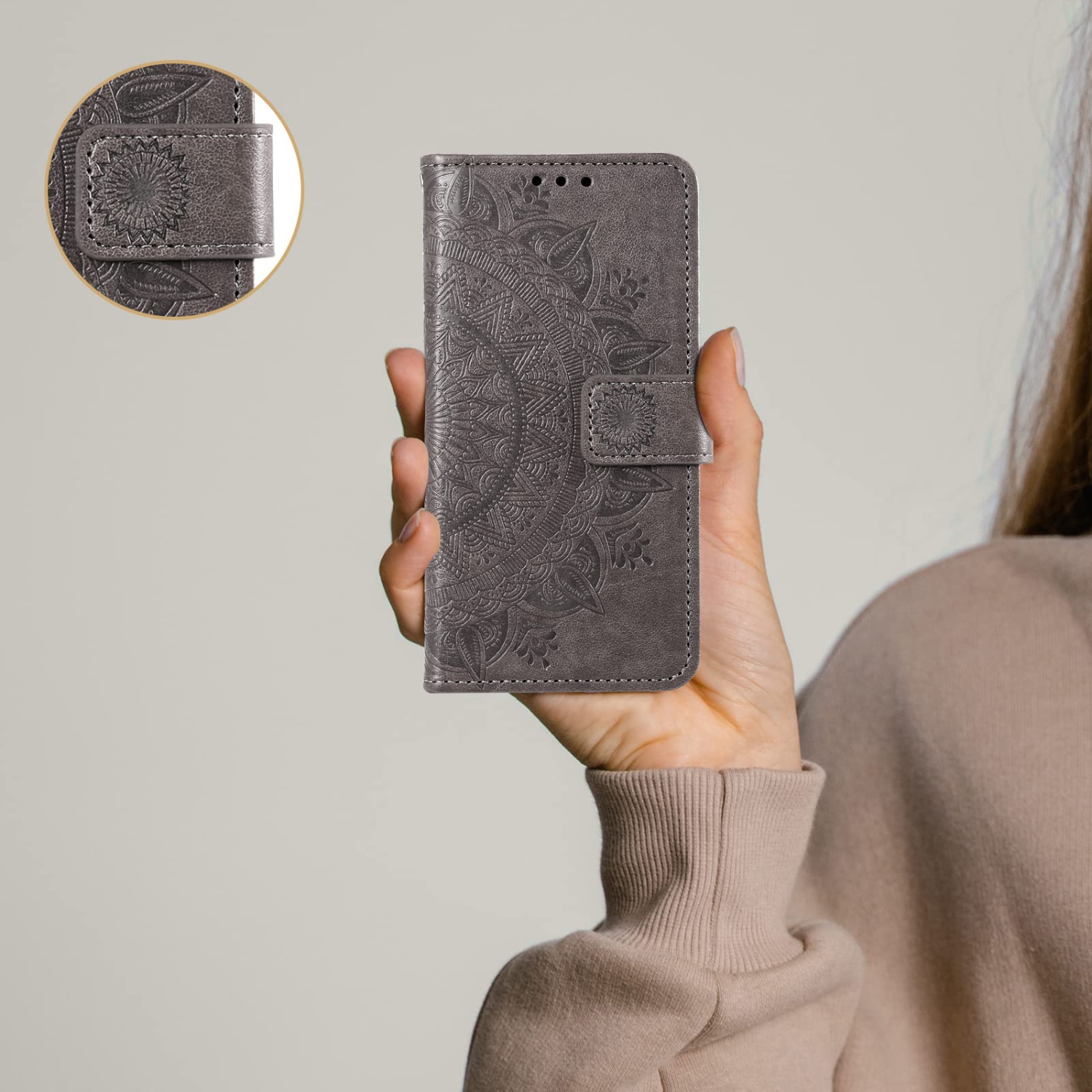 Mandala Phone Cover for Google Pixel 6A, Ultra Slim Flip Case with Card Slot Magnetic Closure, PU Leather Case with Stand Function and Lanyard,