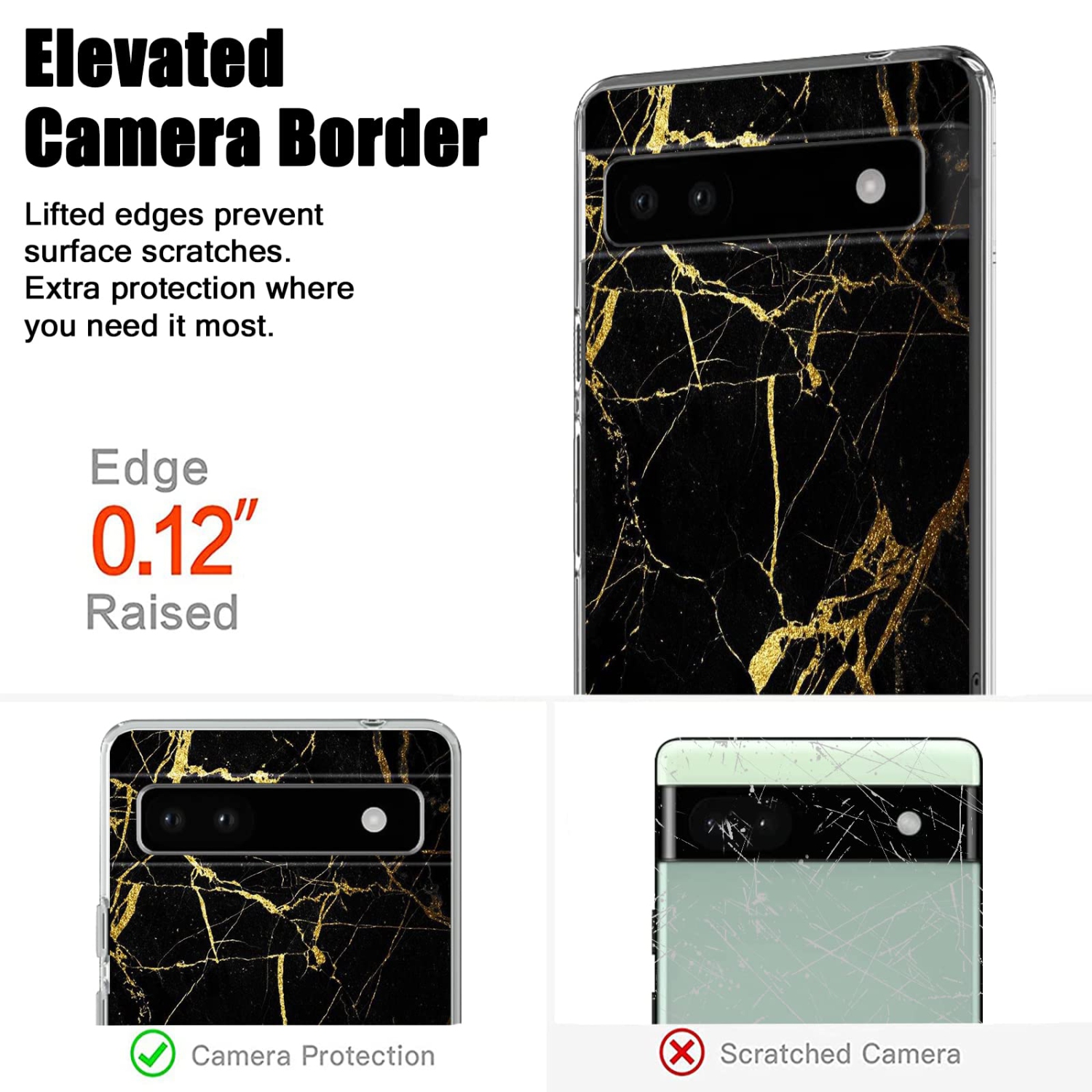 Phone Case for Google Pixel 6A with Gold Marble Flexible Design for Women Girls,Full-Body Protection Soft TPU Slim Case Skin Compatible with Google