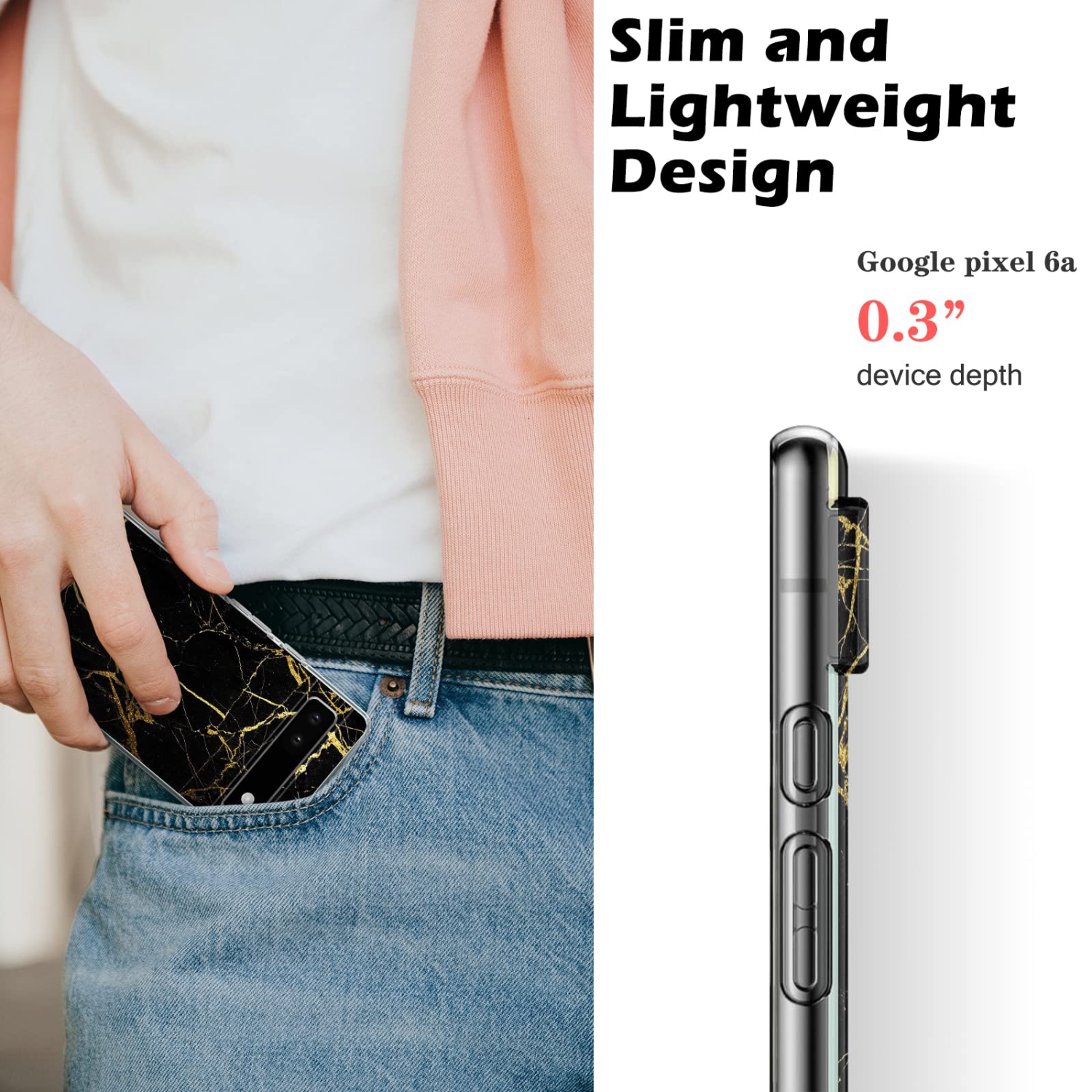 Phone Case for Google Pixel 6A with Gold Marble Flexible Design for Women Girls,Full-Body Protection Soft TPU Slim Case Skin Compatible with Google