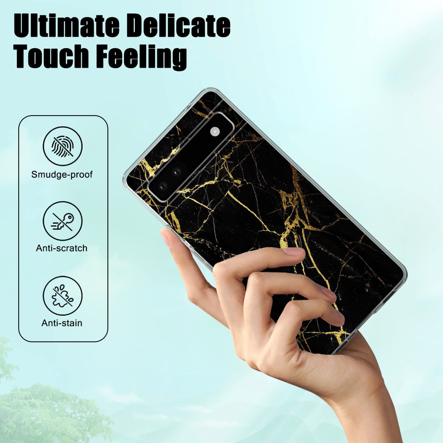 Phone Case for Google Pixel 6A with Gold Marble Flexible Design for Women Girls,Full-Body Protection Soft TPU Slim Case Skin Compatible with Google