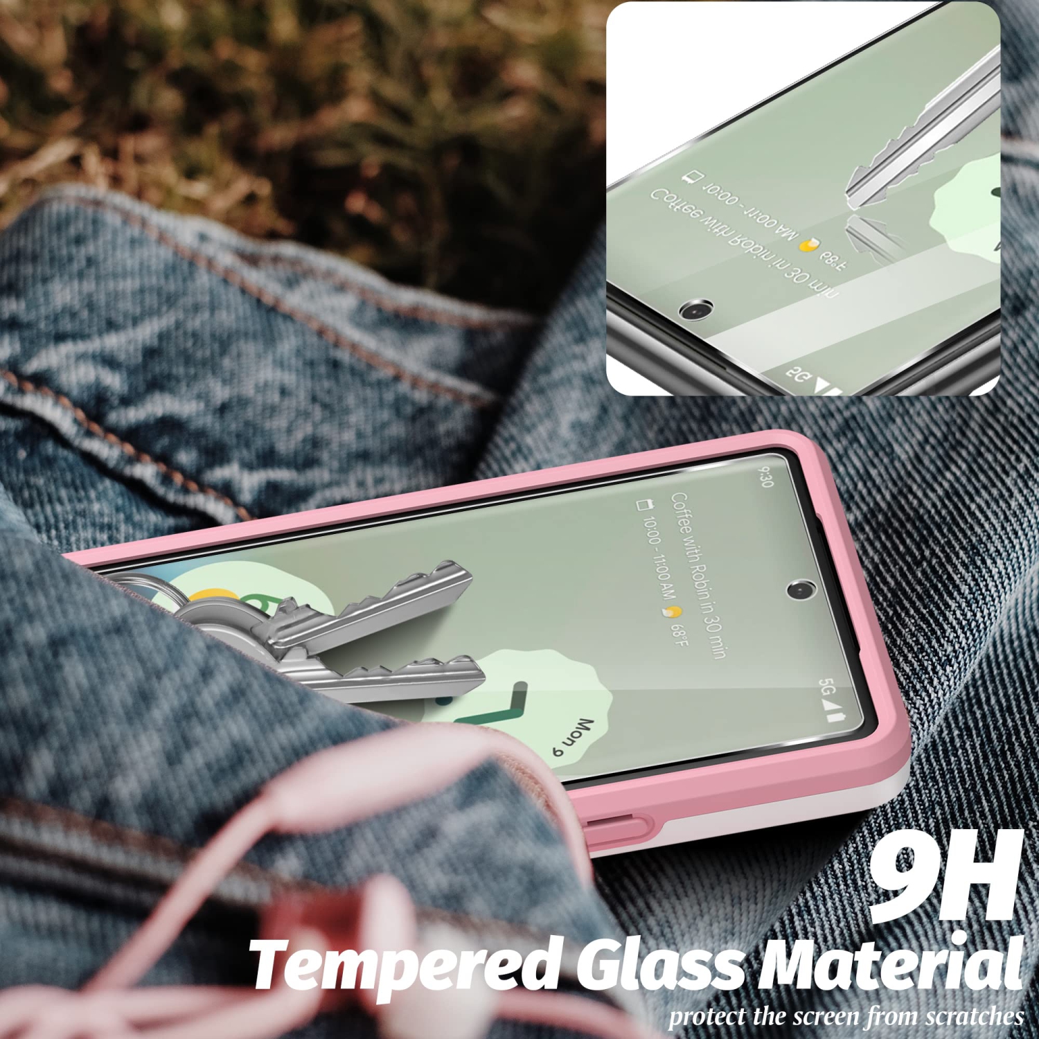 5 in 1 for Google Pixel 6A 5G Phone Case, Ring Kickstand Case with Screen Protector and Camera Lens Protector for Google Pixel 6A 5G, Drop Protection