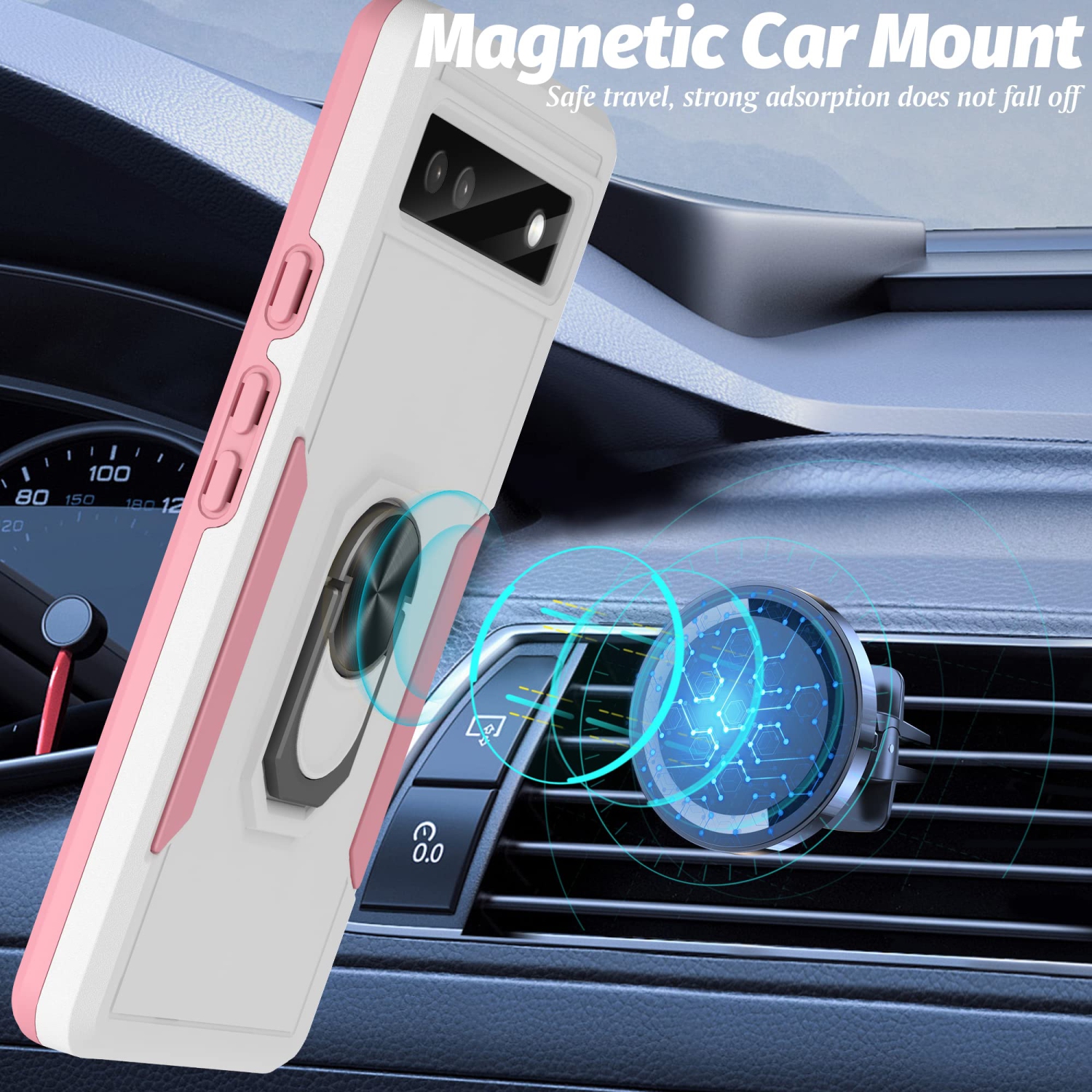 5 in 1 for Google Pixel 6A 5G Phone Case, Ring Kickstand Case with Screen Protector and Camera Lens Protector for Google Pixel 6A 5G, Drop Protection