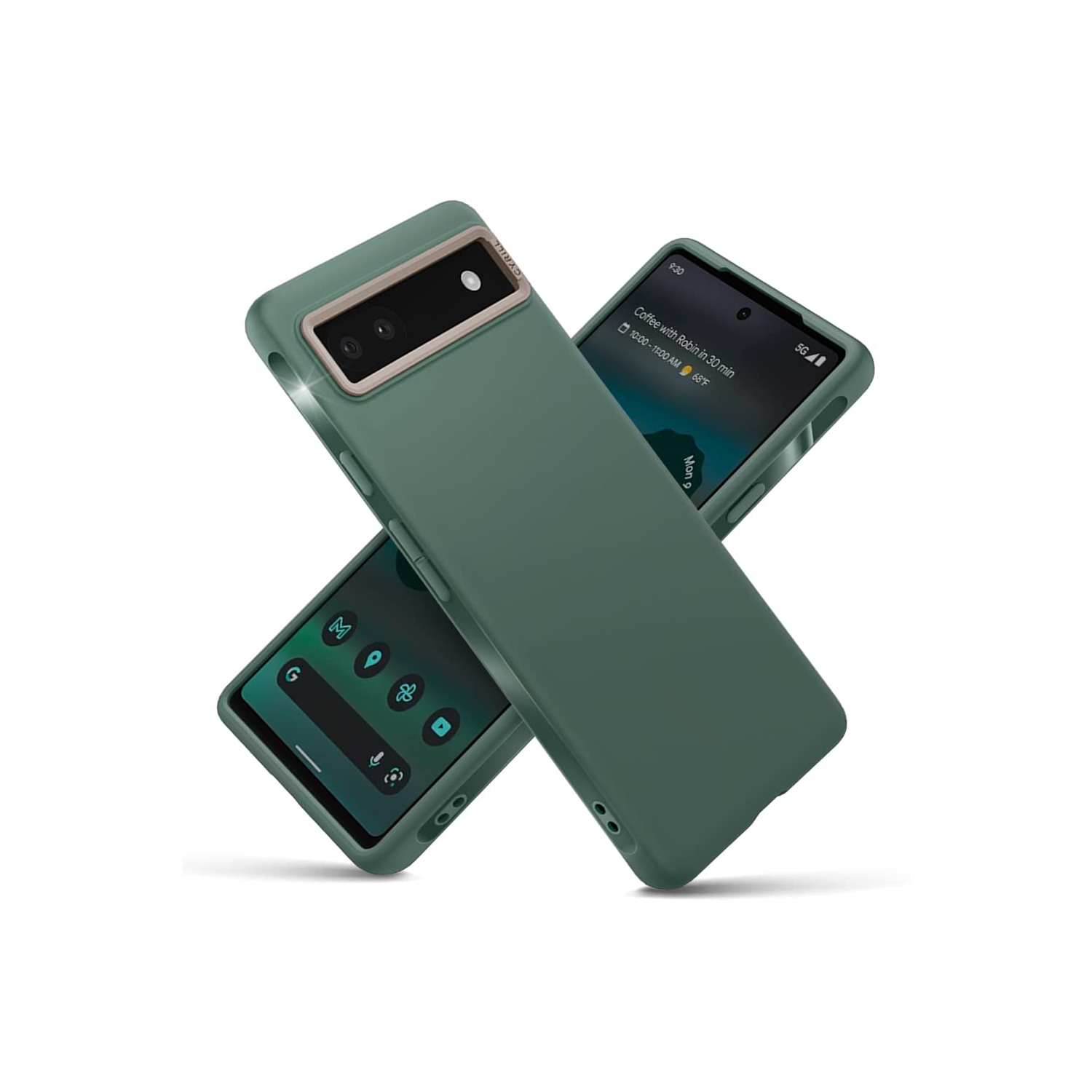 Color Brick Compatible with Pixel 6a Case 5G, Dust-Resistant Silicone-Feel TPU with Protective PC Camera Ring - Kale