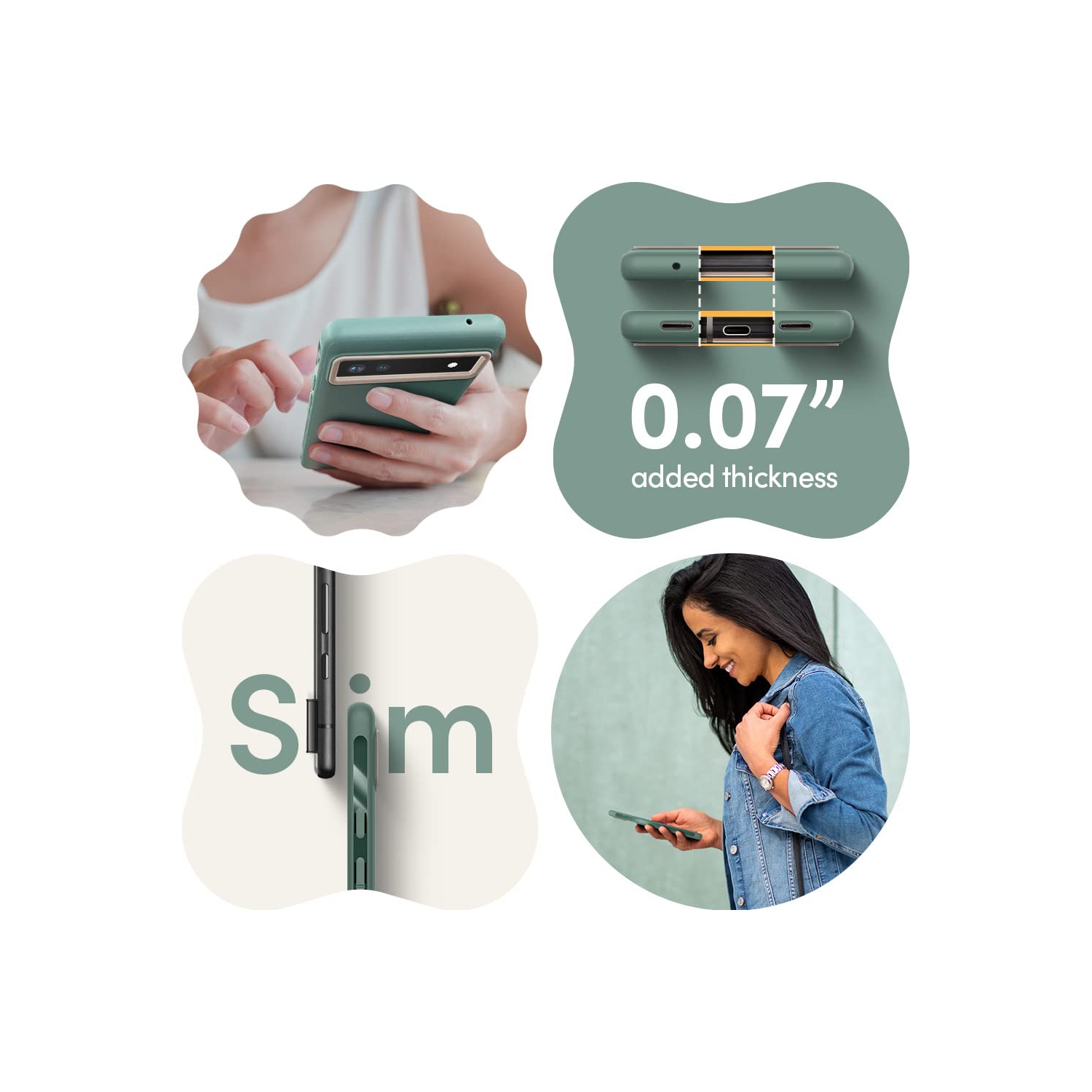 Color Brick Compatible with Pixel 6a Case 5G, Dust-Resistant Silicone-Feel TPU with Protective PC Camera Ring - Kale