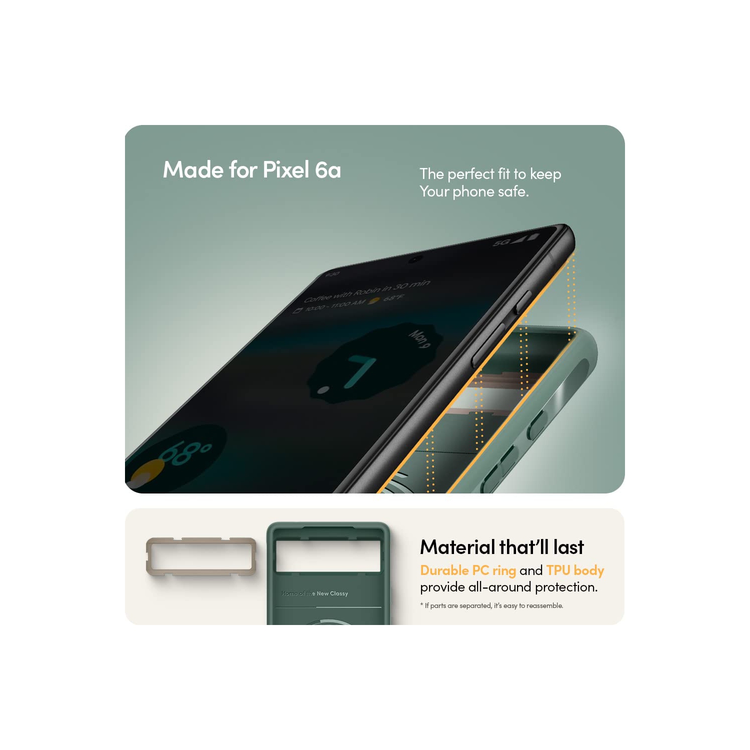 Color Brick Compatible with Pixel 6a Case 5G, Dust-Resistant Silicone-Feel TPU with Protective PC Camera Ring - Kale