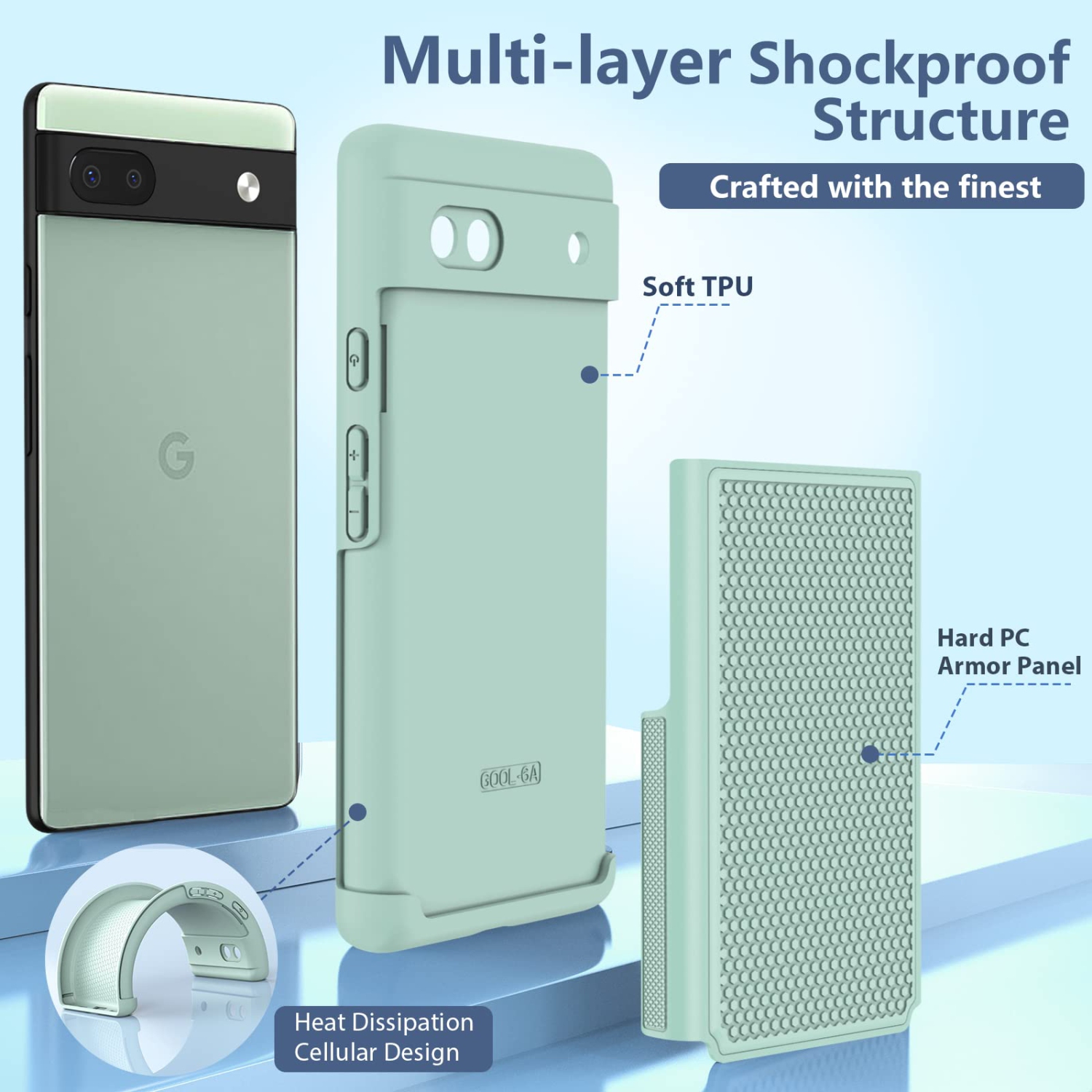 Google Pixel 6a Phone Case: Dual Layer Protective Heavy Duty Cell Phone Cover Shockproof Rugged with Non Slip Textured Back - Military Drop