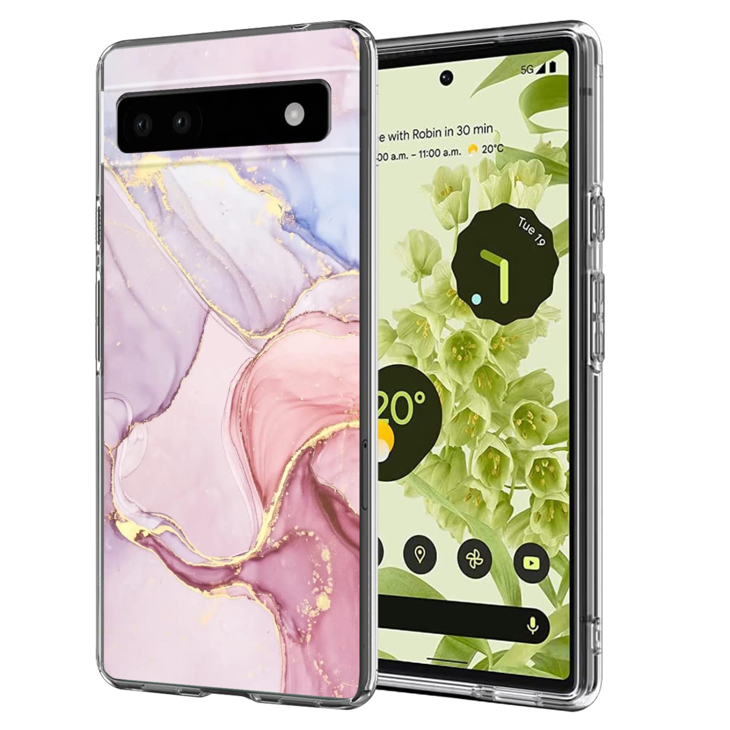 Phone Case for Google Pixel 6A with Gold Marble Flexible Design for Women Girls,Full-Body Protection Soft TPU Slim Case Skin Cover Compatible with