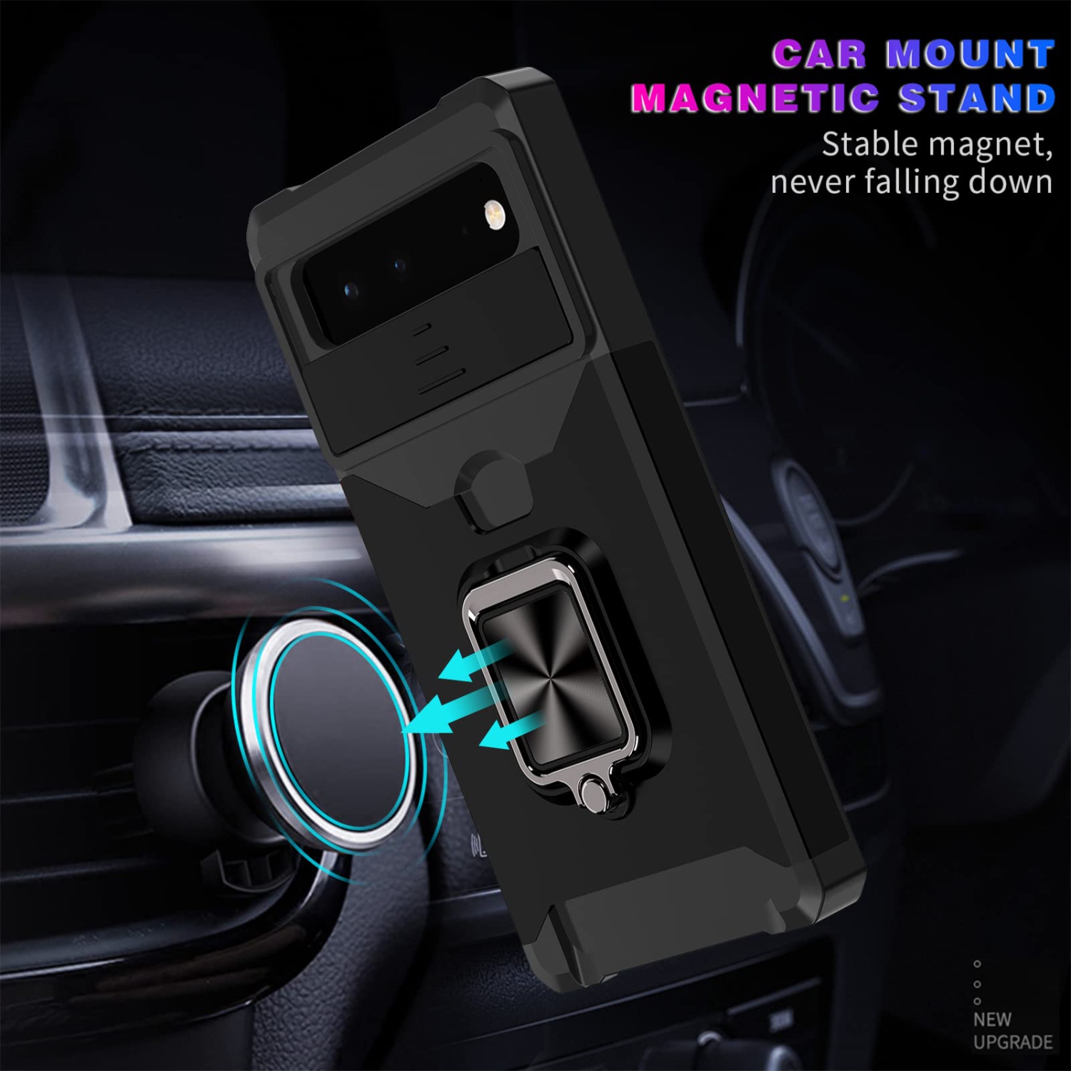 Wallet Case Compatible with Google Pixel 6A & 2 Screen Protectors, with Sliding Camera Cover, Card Holder Slot and Magnetic Kickstand Ring, Heavy