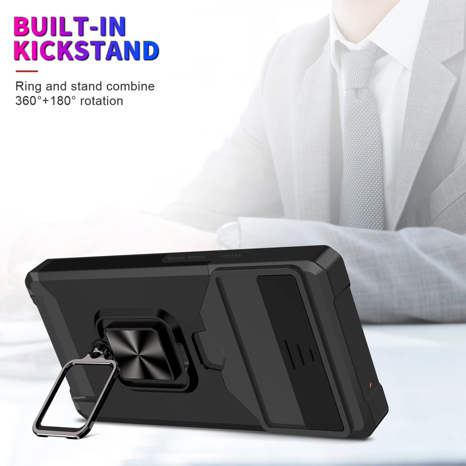 Wallet Case Compatible with Google Pixel 6A & 2 Screen Protectors, with Sliding Camera Cover, Card Holder Slot and Magnetic Kickstand Ring, Heavy