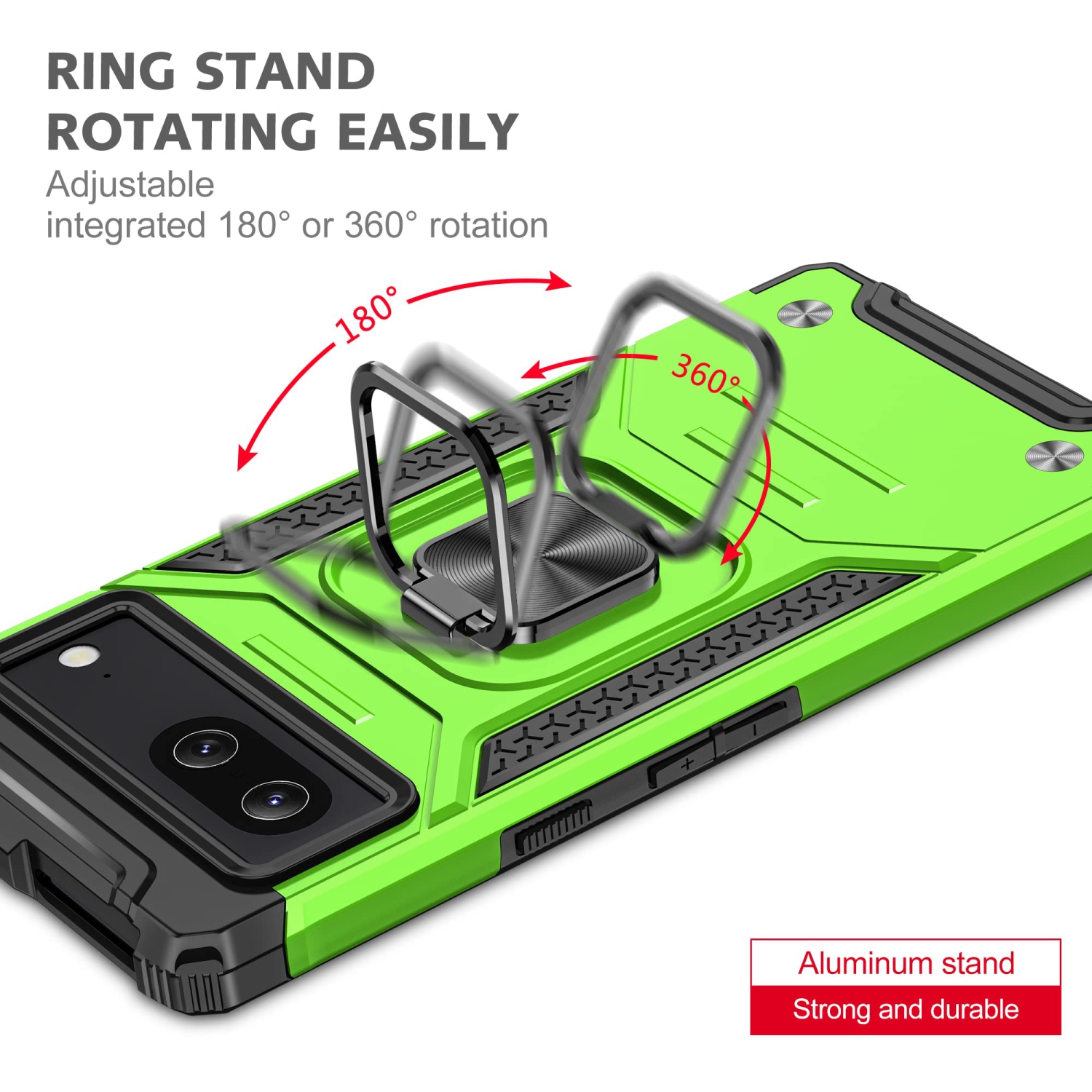 Heavy Duty Ring Kickstand Case for Google Pixel 6a, Military Grade Shockproof Protective with Rotatable Ring Phone Cover for Google Pixel 6a KM Green