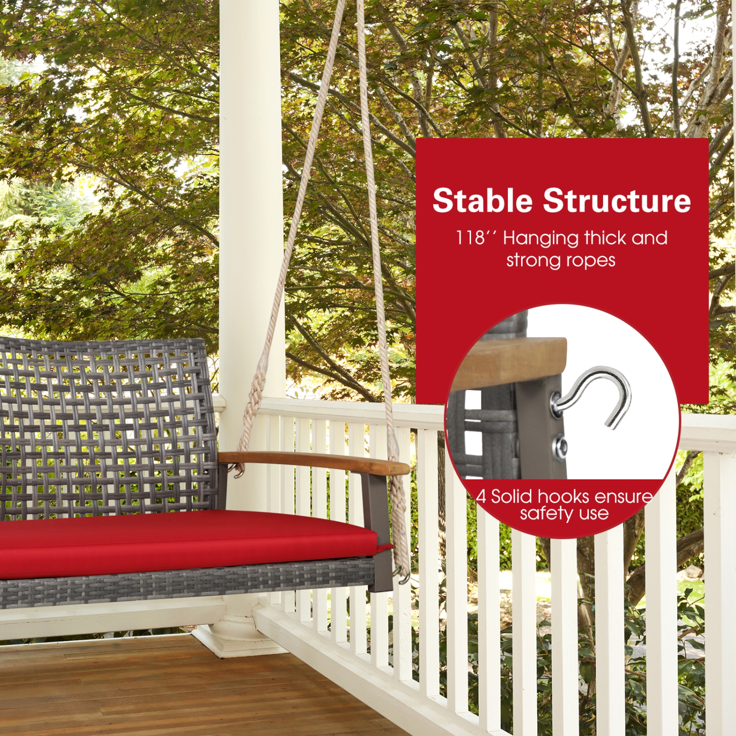 Causeuse 2 personnes en osier de rotin et balancelle de patio, coussin ...
