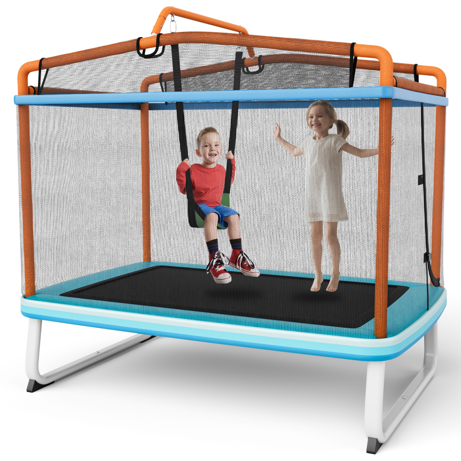Trampoline 3-en-1 pour enfants avec balançoire et barre horizontale/trampoline ext. 6 pi avec filet de sécurité orange/jaune de TopBuy
