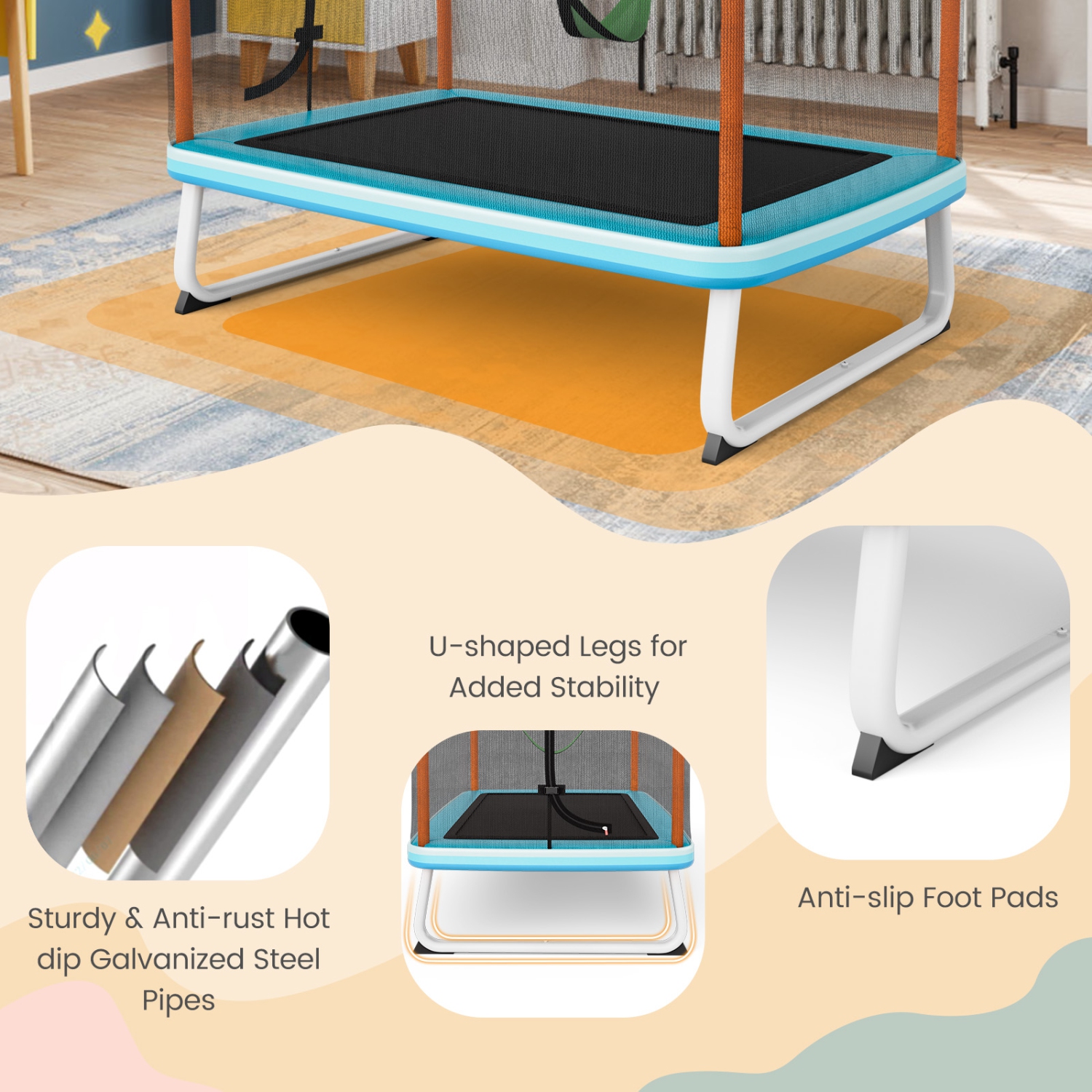 Trampoline 3-en-1 pour enfants avec balançoire et barre horizontale/trampoline ext. 6 pi avec filet de sécurité orange/jaune de TopBuy