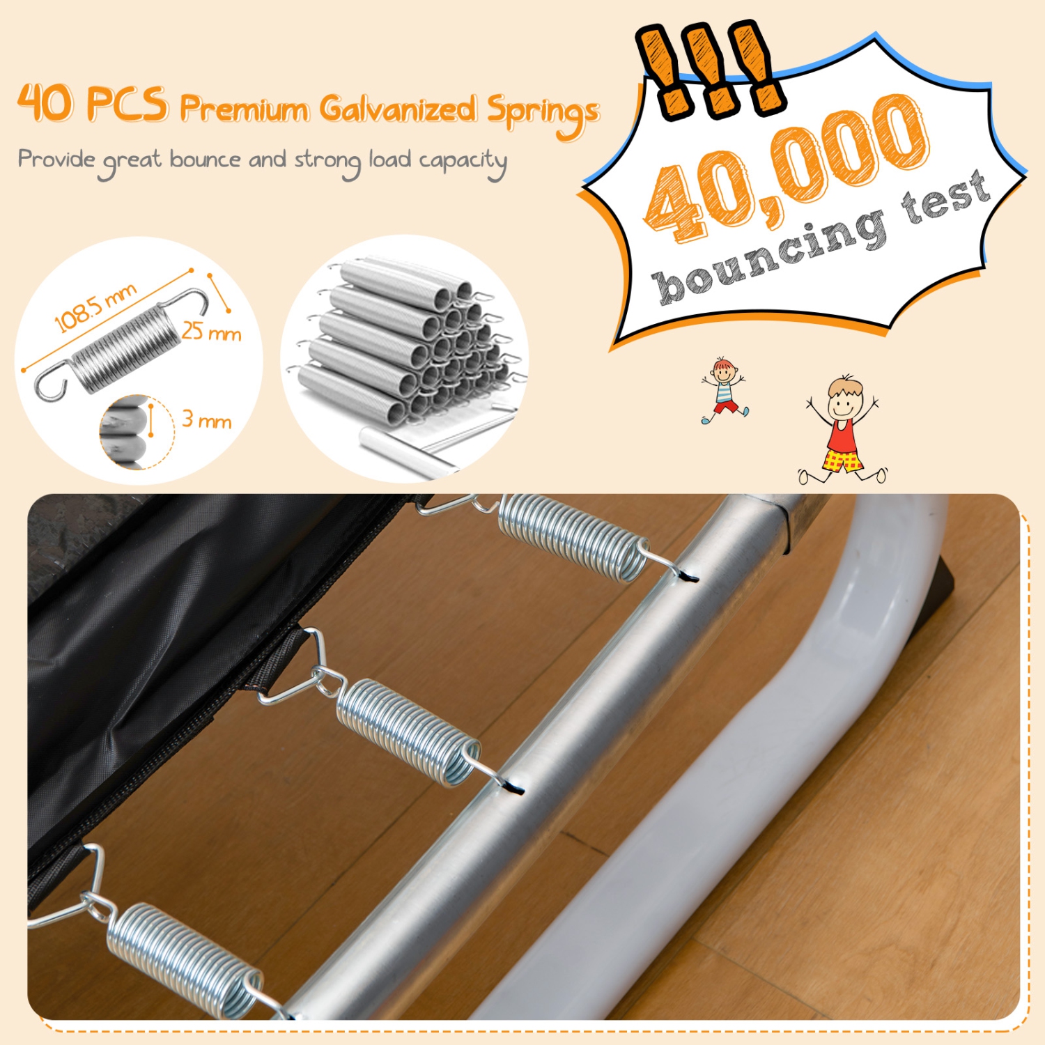 Trampoline 3-en-1 pour enfants avec balançoire et barre horizontale/trampoline ext. 6 pi avec filet de sécurité orange/jaune de TopBuy