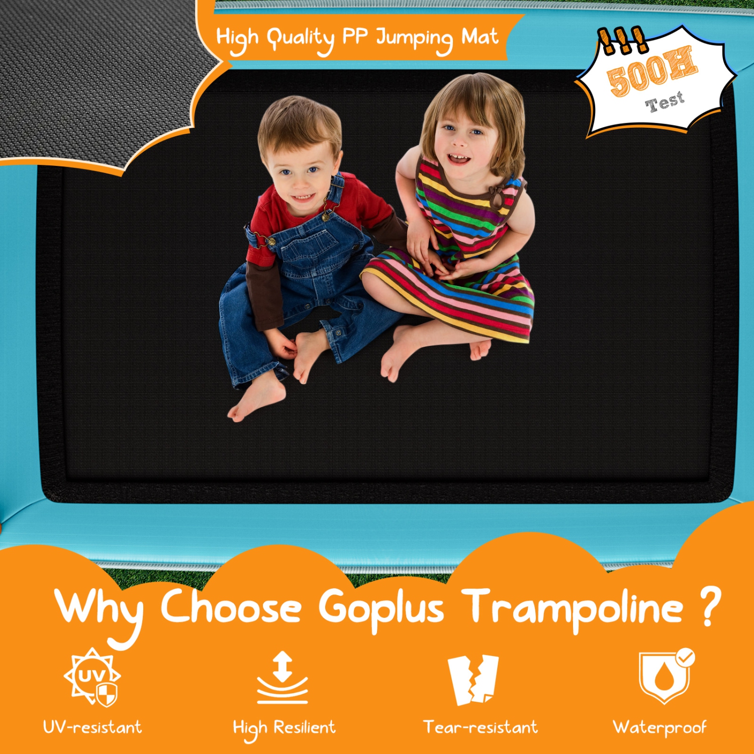 Trampoline 3-en-1 pour enfants avec balançoire et barre horizontale/trampoline ext. 6 pi avec filet de sécurité orange/jaune de TopBuy