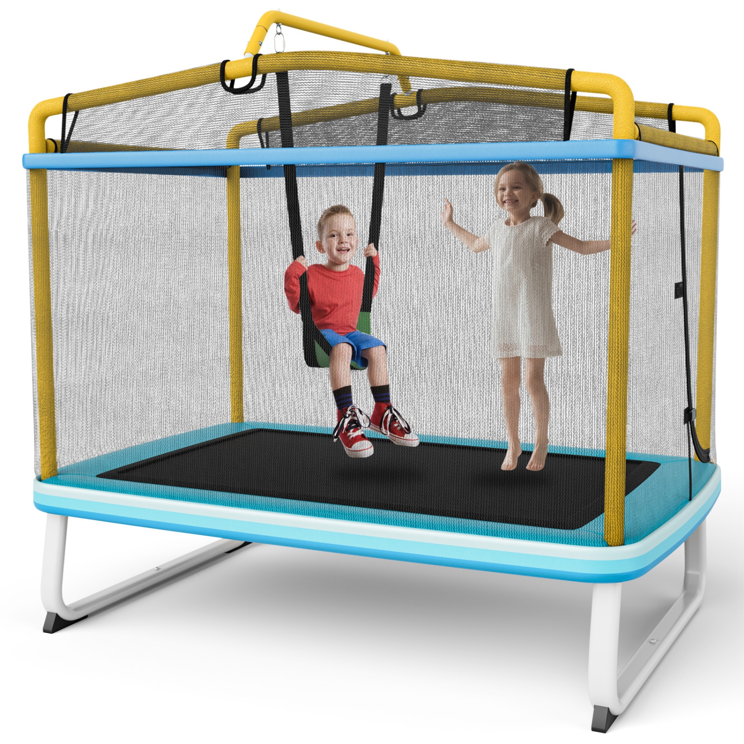 Trampoline 3-en-1 pour enfants avec balançoire et barre horizontale/trampoline ext. 6 pi avec filet de sécurité orange/jaune de TopBuy