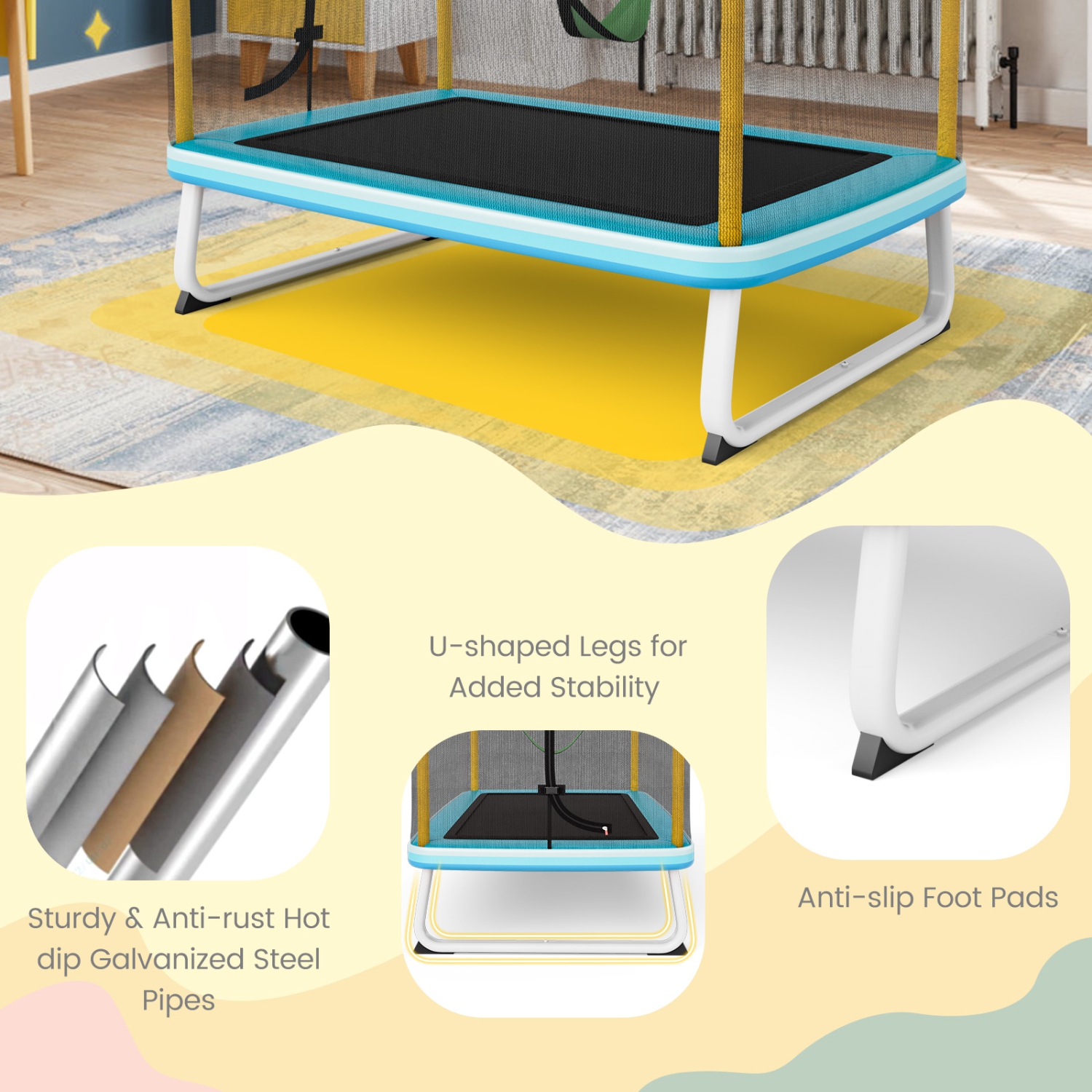 Trampoline 3-en-1 pour enfants avec balançoire et barre horizontale/trampoline ext. 6 pi avec filet de sécurité orange/jaune de TopBuy