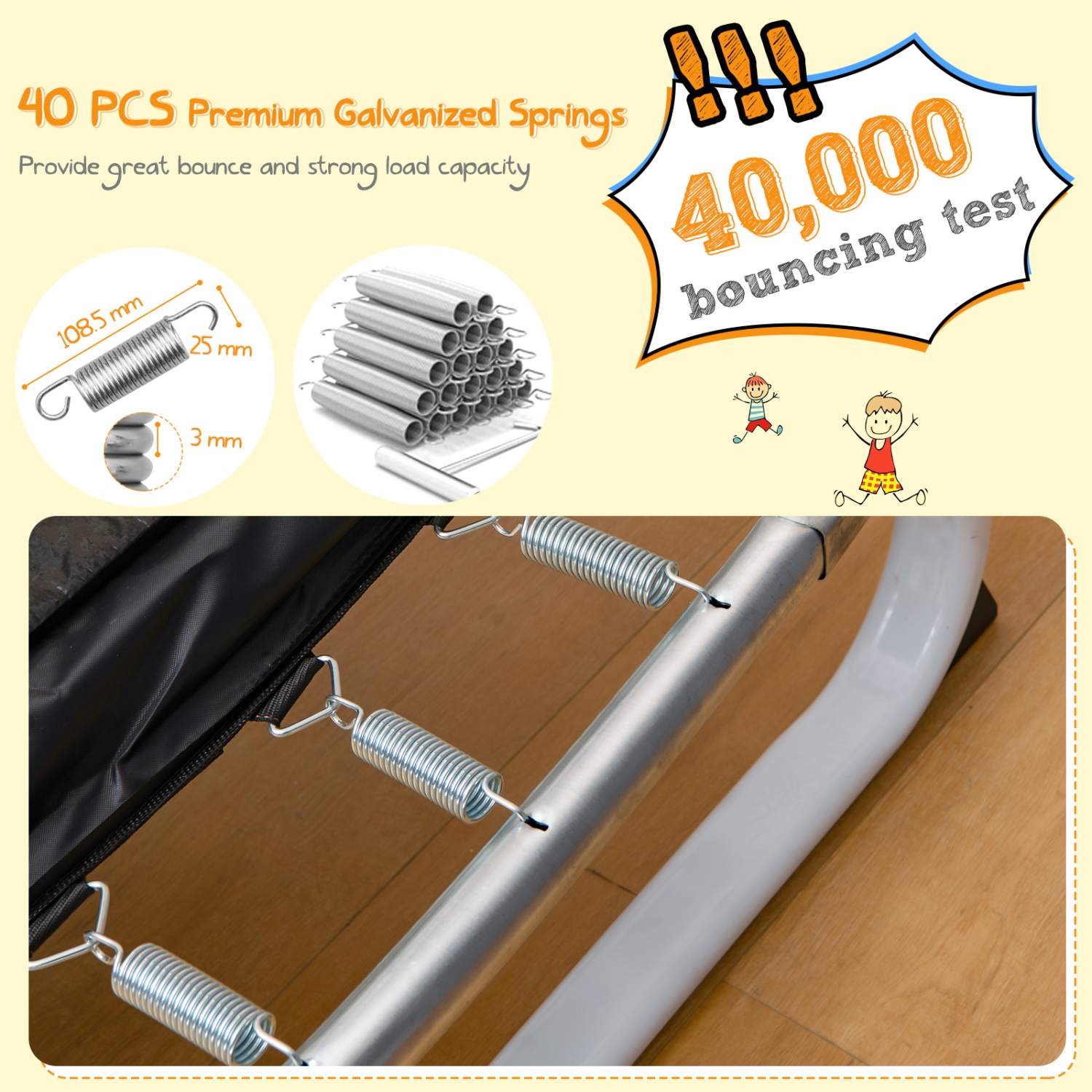 Trampoline 3-en-1 pour enfants avec balançoire et barre horizontale/trampoline ext. 6 pi avec filet de sécurité orange/jaune de TopBuy